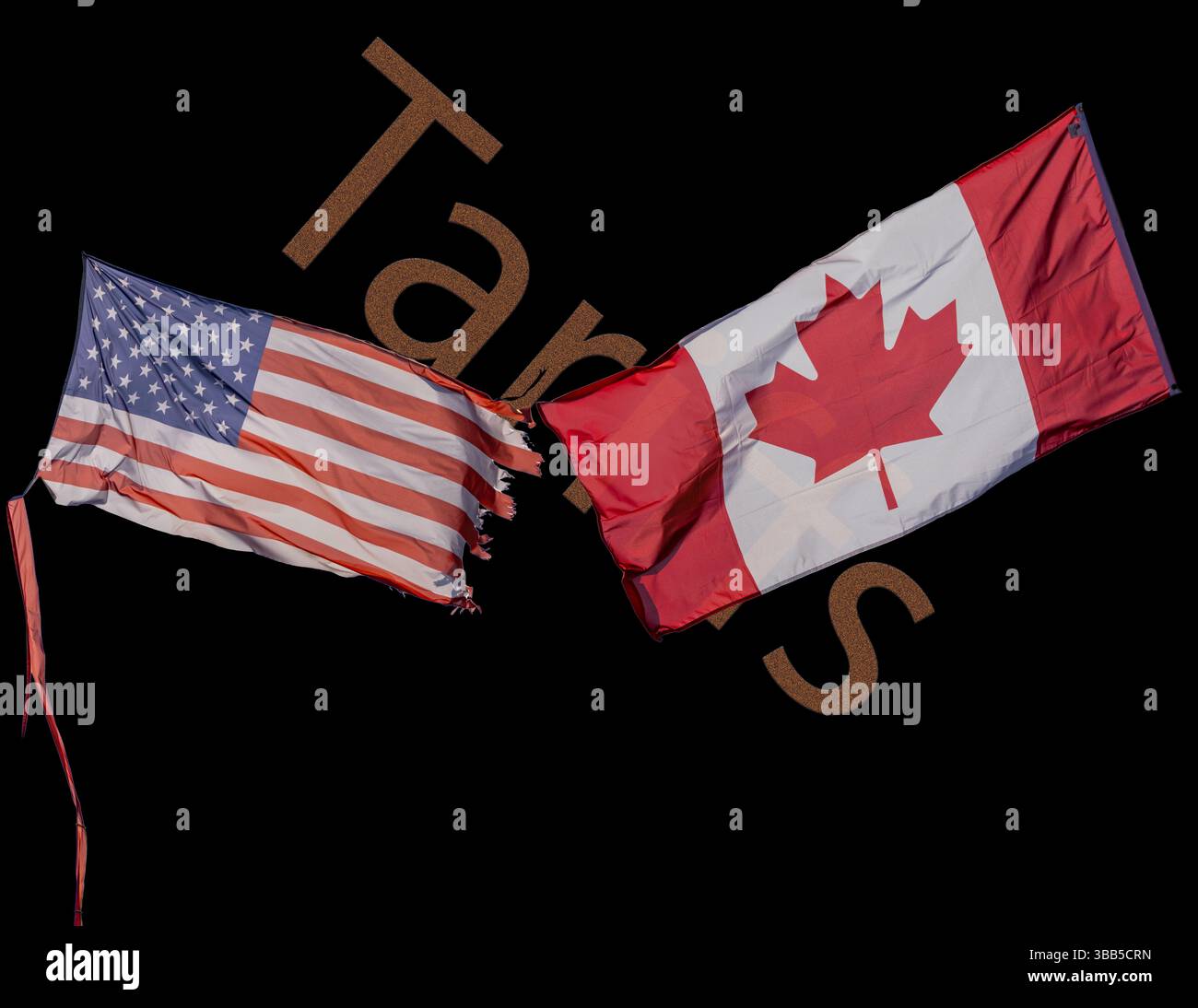 Bandiere canadesi e statunitensi su sfondo nero Foto Stock