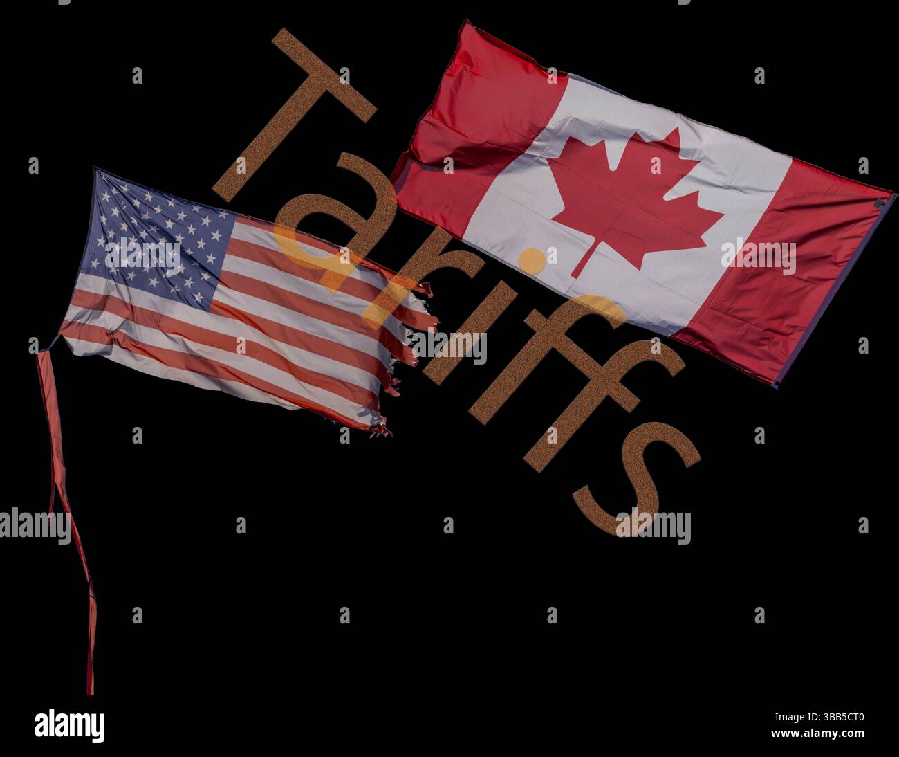 Bandiere canadesi e statunitensi su sfondo nero Foto Stock