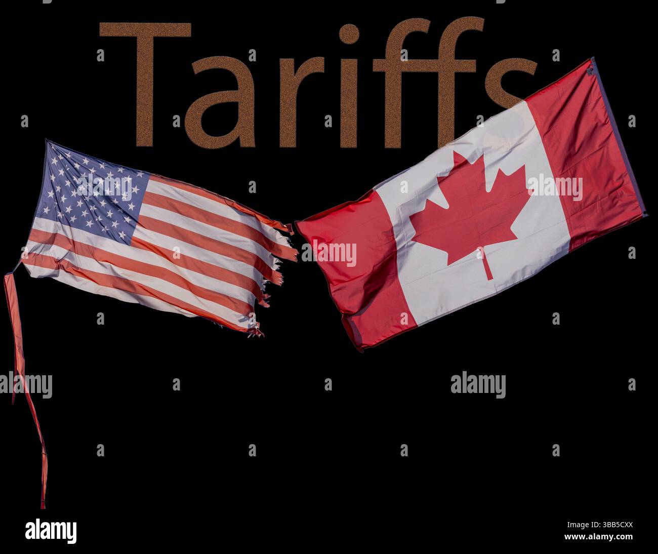 Bandiere canadesi e statunitensi su sfondo nero Foto Stock