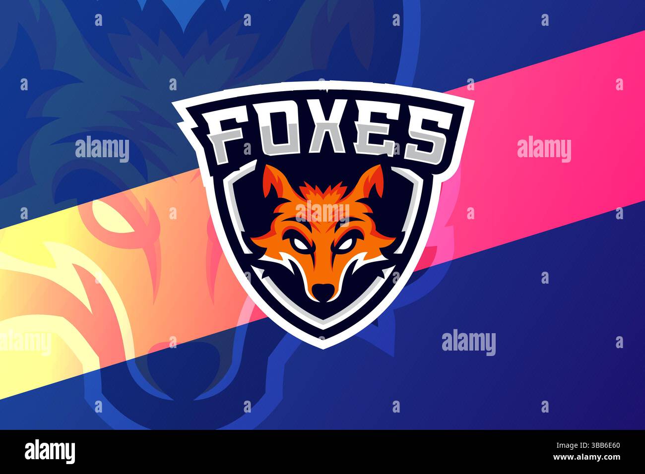 Head of Fox on the Shield con volpi di testo per il logo e-Sports Gaming Illustrazione Vettoriale