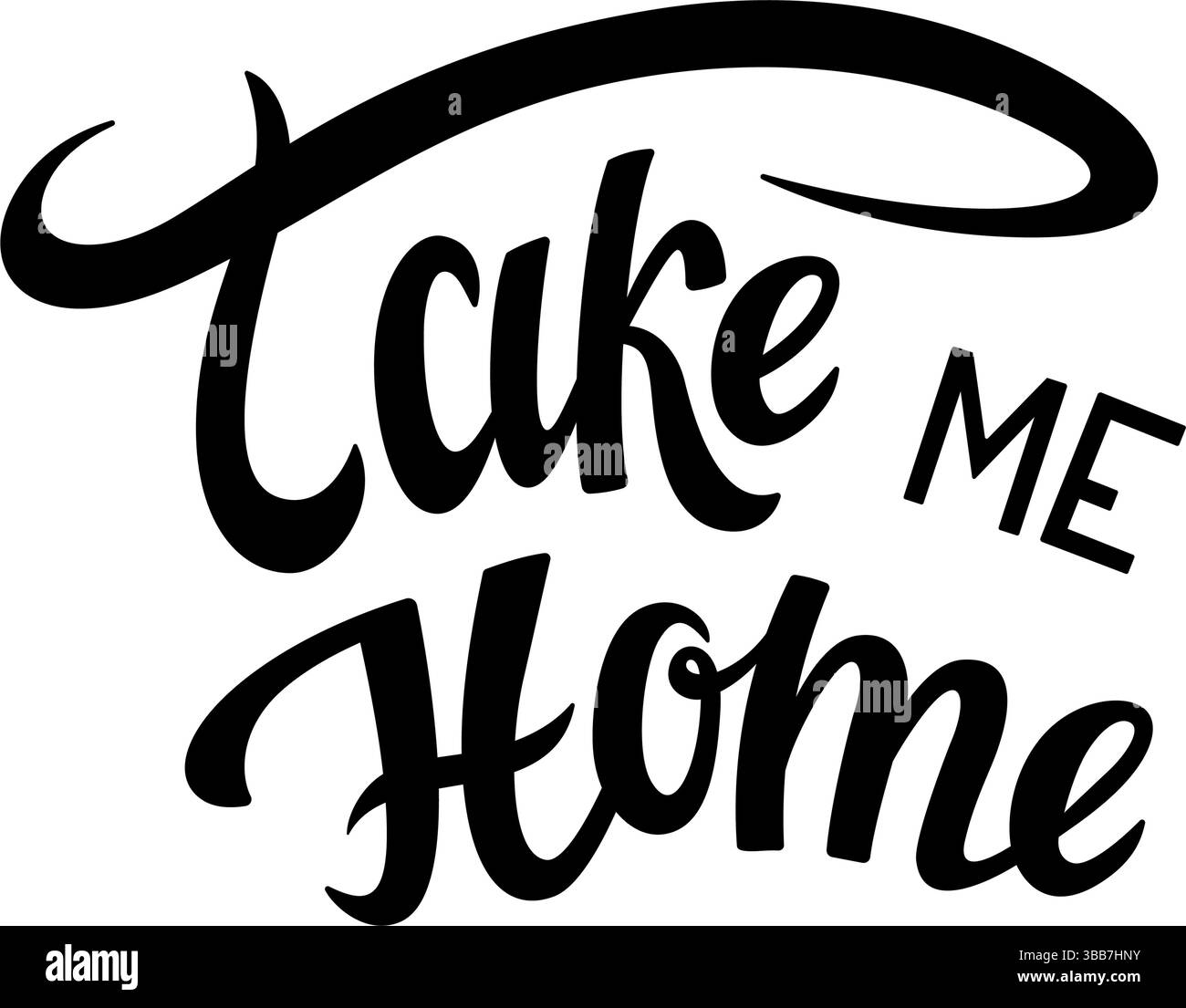 Elegante lettura di testo calligrafico Take me Home. Perfetto per l'adozione, la cura degli animali domestici o progetti di design emotivo. Illustrazione Vettoriale