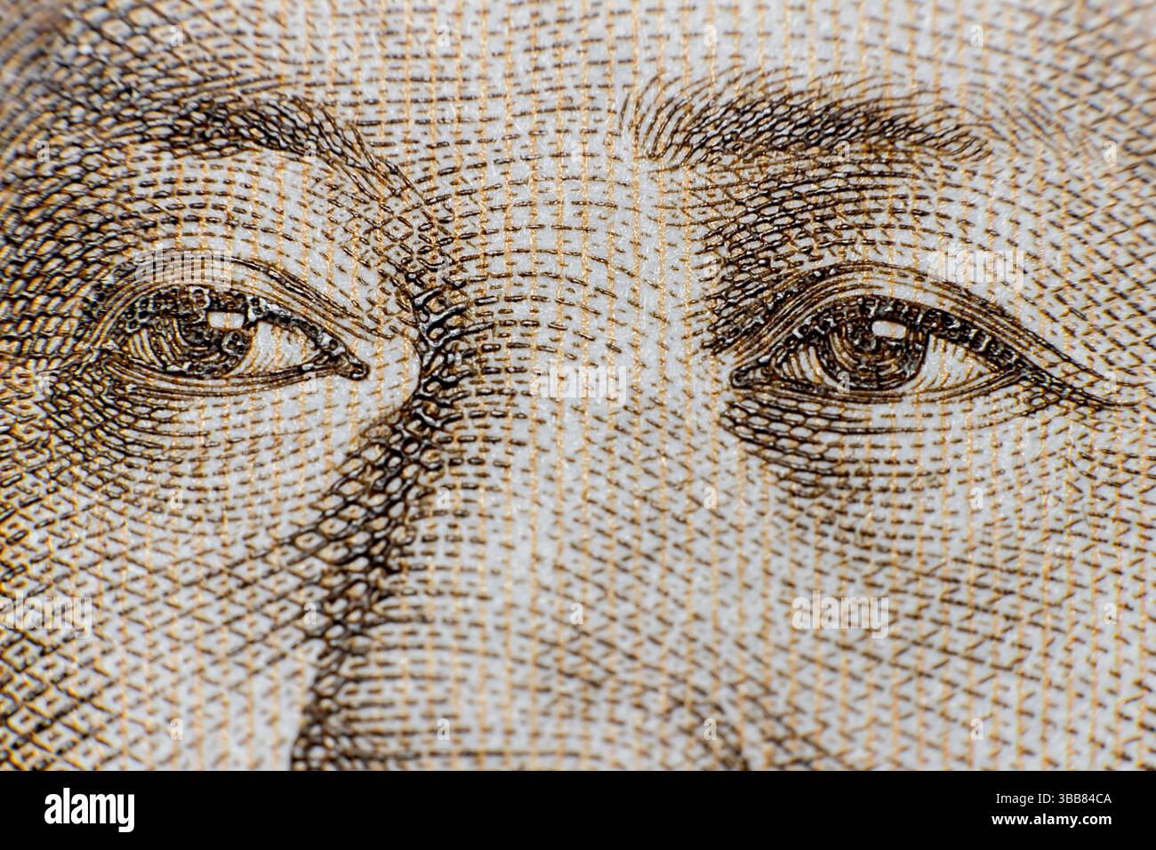 Un colpo estremo di Mao Zedongs Face, presidente del Partito Comunista Cinese, sulla banconota cinese da 20 Yuan Foto Stock