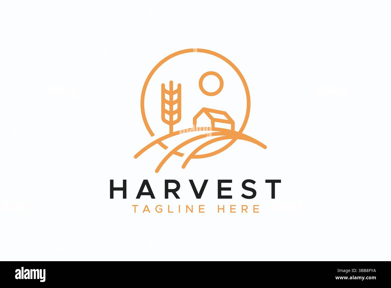 Harvest Wheat Barn o Farm House con il concetto di scena rurale astratta per il logo Vintage Illustrazione Vettoriale