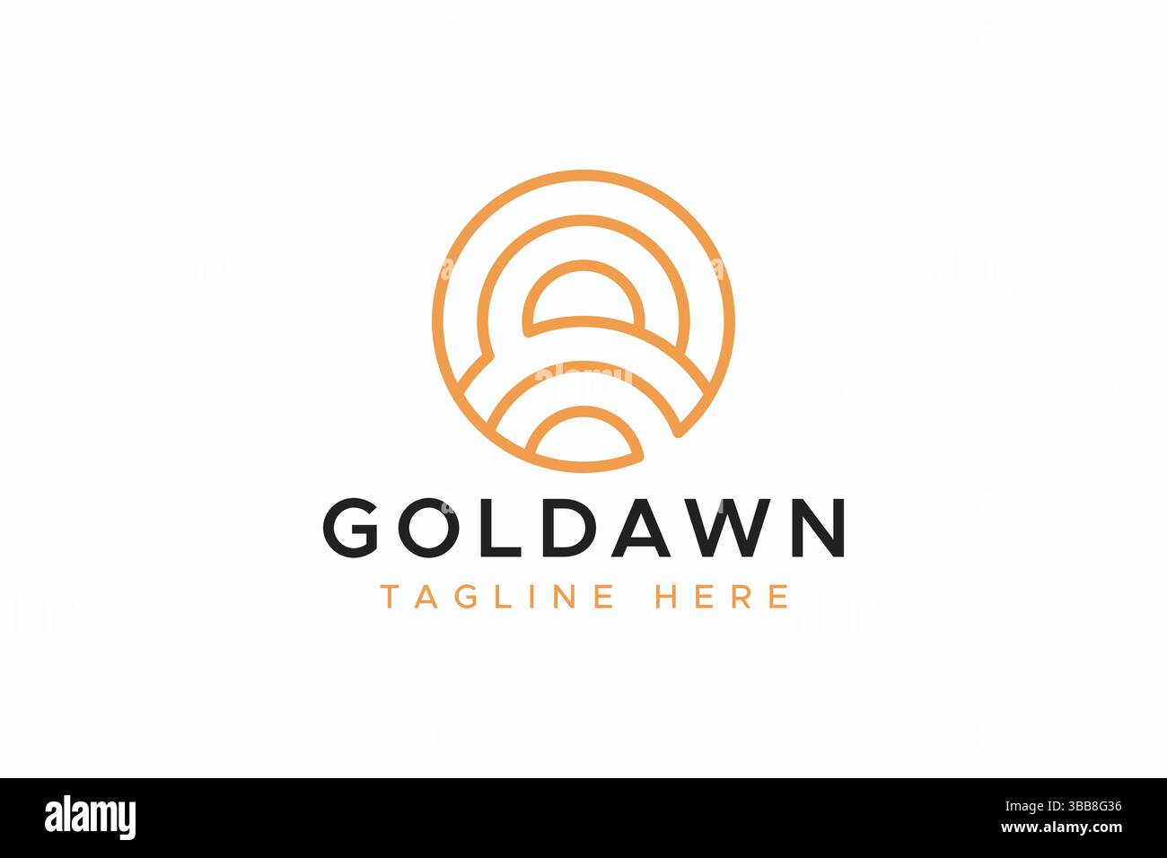 Logo Abstract Dawn e Sunrise geometrico e forma circolare Gold Line Illustrazione Vettoriale
