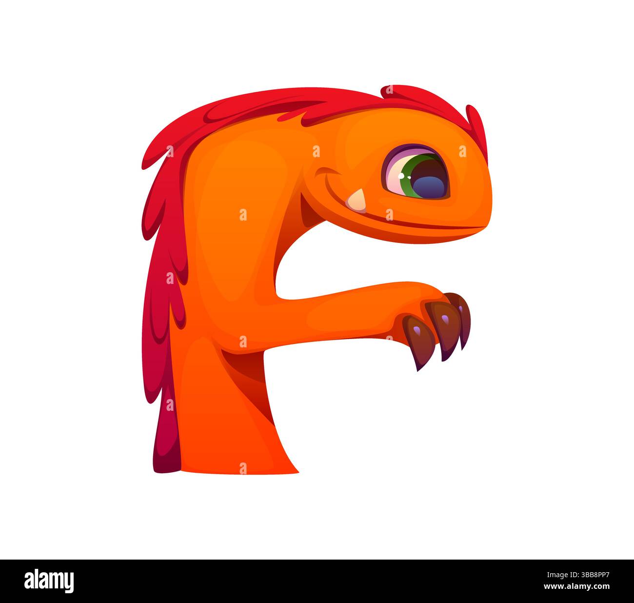 Carattere mostro pazzo carattere cartoni animati lettera F. Bugaboo o bogle personage carattere carattere carattere, bizzarro vettore creatura di Halloween lettera tipo alfabeto inglese. Spaventoso fantasy spaventapasseri per bambini ABC font sign Illustrazione Vettoriale