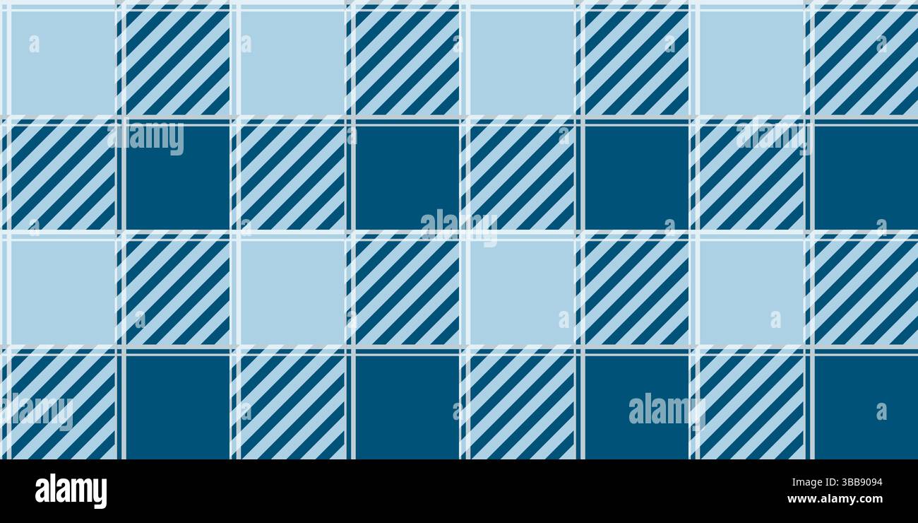 Stampa uomo a scacchi blu per tessuto e tessuto. Controllo del pattern senza cuciture. Sfondo blu freddo con strisce. Grafica vettoriale Illustrazione Vettoriale