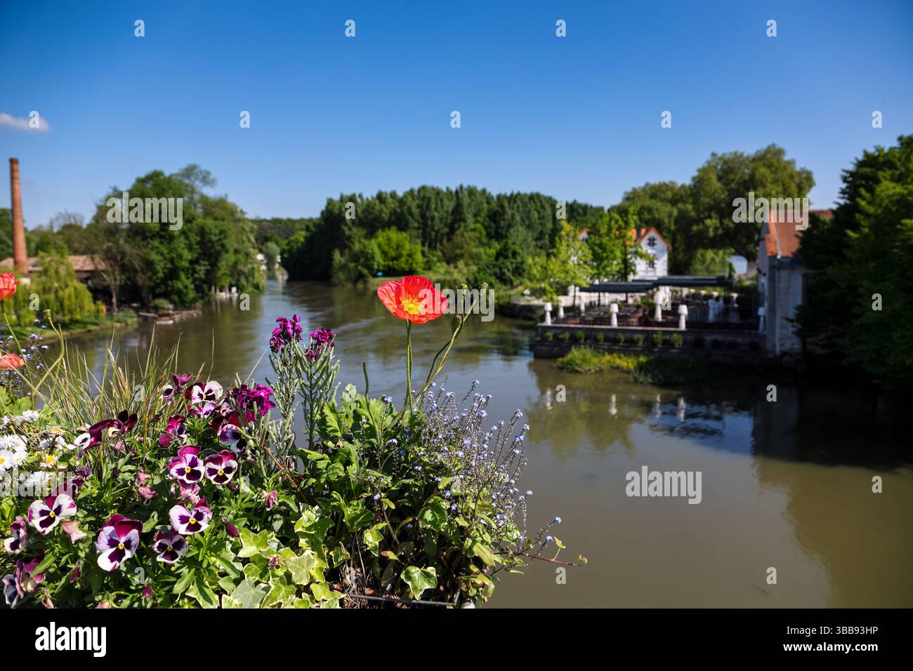Decorazioni floreali sul ponte Cognac sul fiume Charente Foto Stock Decorazioni floreali sul ponte Cognac sul fiume Charente Foto Stock