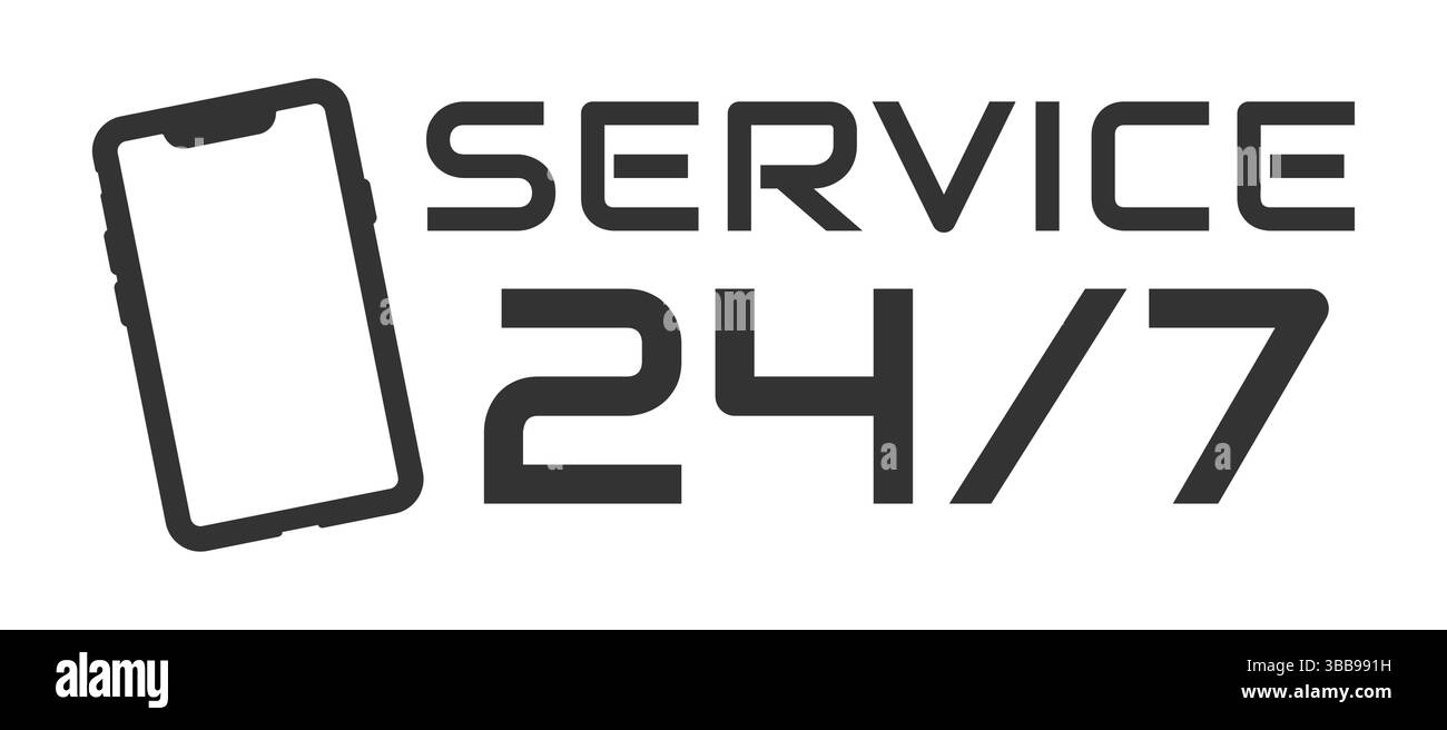 Servizio 24 ore su 24, 7 giorni su 7, icona con il simbolo del simbolo del cerchio. Pulsante simbolo logo supporto negozio. Immagine di illustrazione vettoriale. Isolato su W Illustrazione Vettoriale