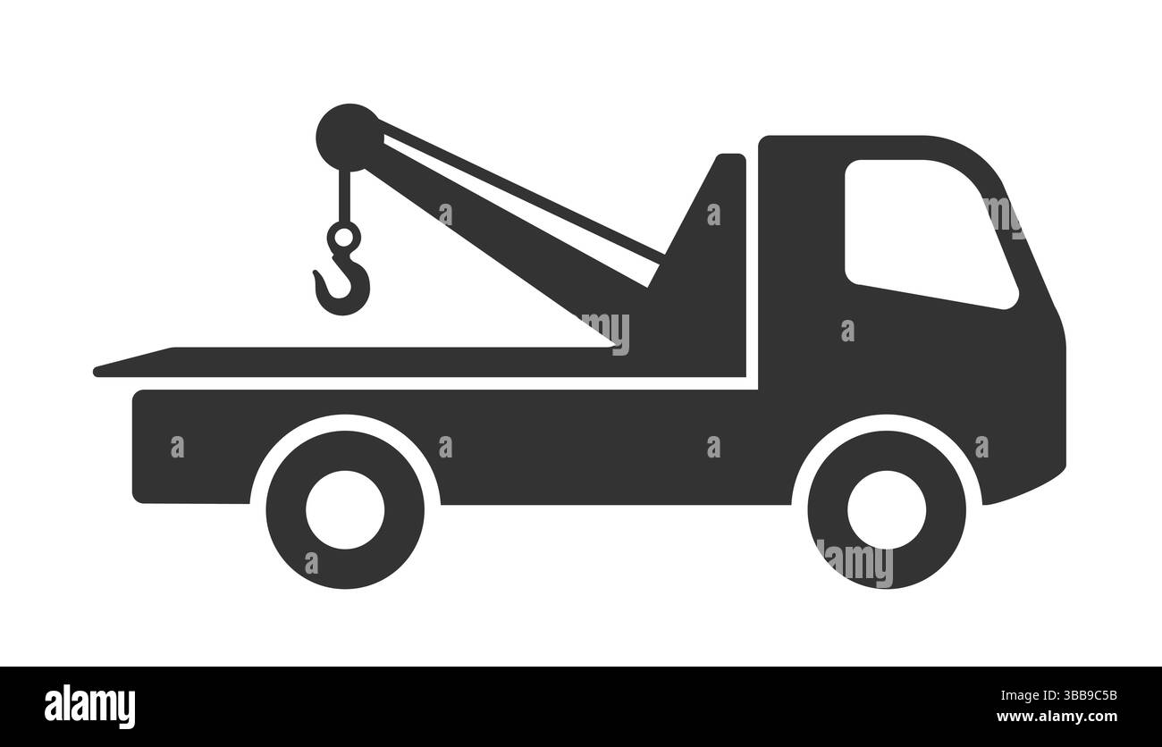 Forma del simbolo dell'icona del carrello elevatore. Cartello con il logo della copertina del guasto. Servizio di recupero. Assistenza stradale automatica. Immagine di illustrazione vettoriale. Isolato su wh Illustrazione Vettoriale