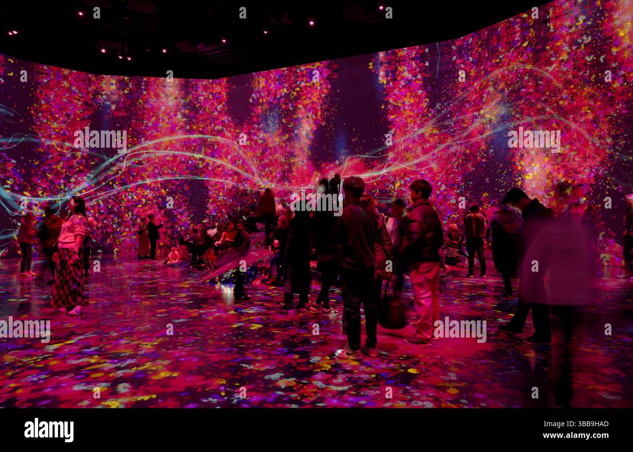 Immersi nella luce e nel movimento in fiore al TeamLab Borderless Foto Stock