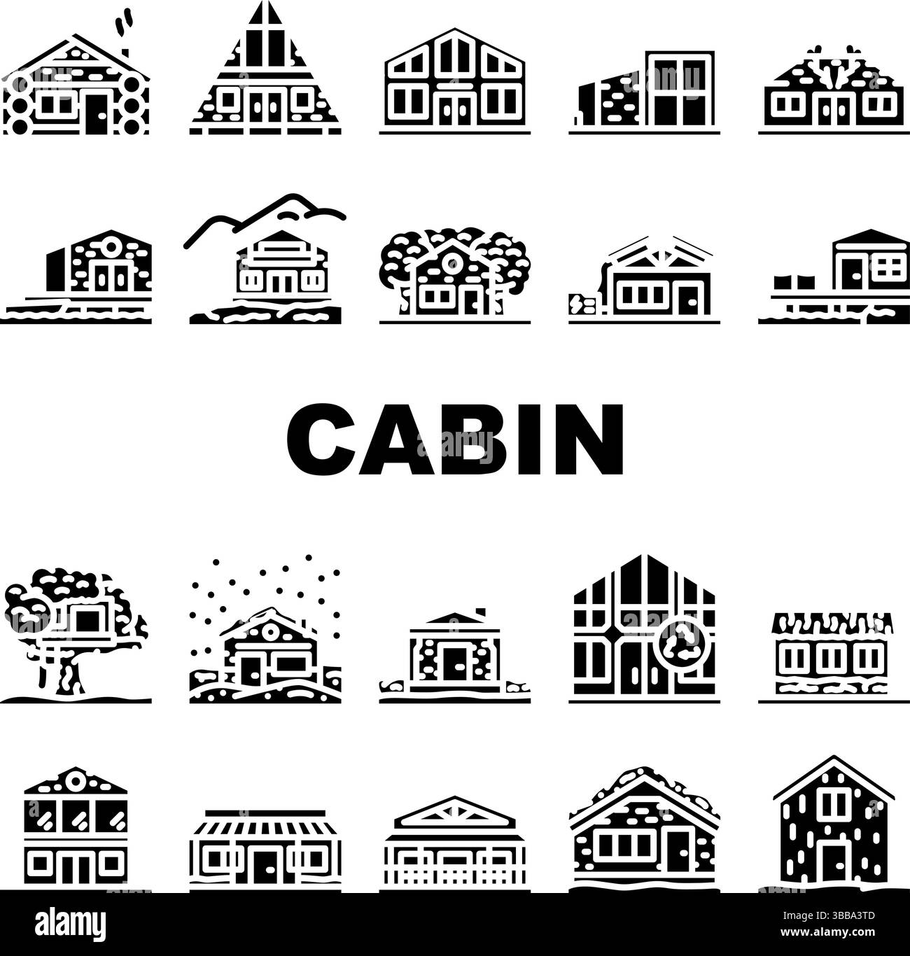 cabina in legno, icone rustiche e intime sono un vettoriale Illustrazione Vettoriale