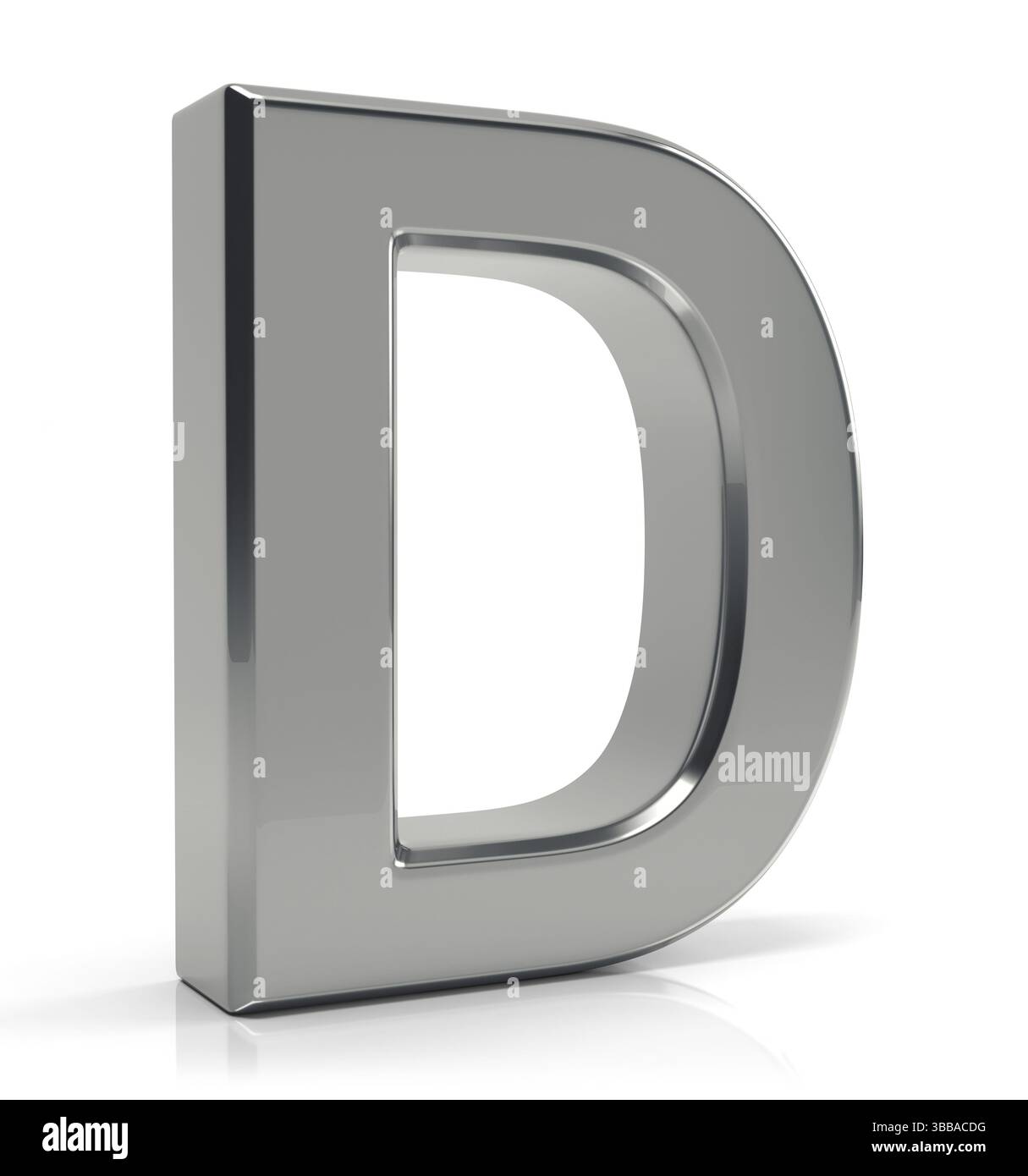 Lettera D argento 3D isolata su sfondo bianco Foto Stock