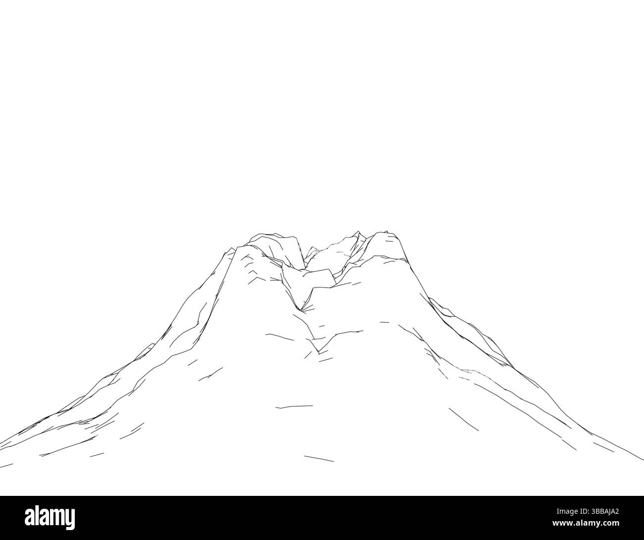 Una catena montuosa è disegnata in bianco e nero. La catena montuosa del Vulcano è molto alta e presenta un pendio molto ripido. La catena montuosa è molto rocciosa e ha un Illustrazione Vettoriale