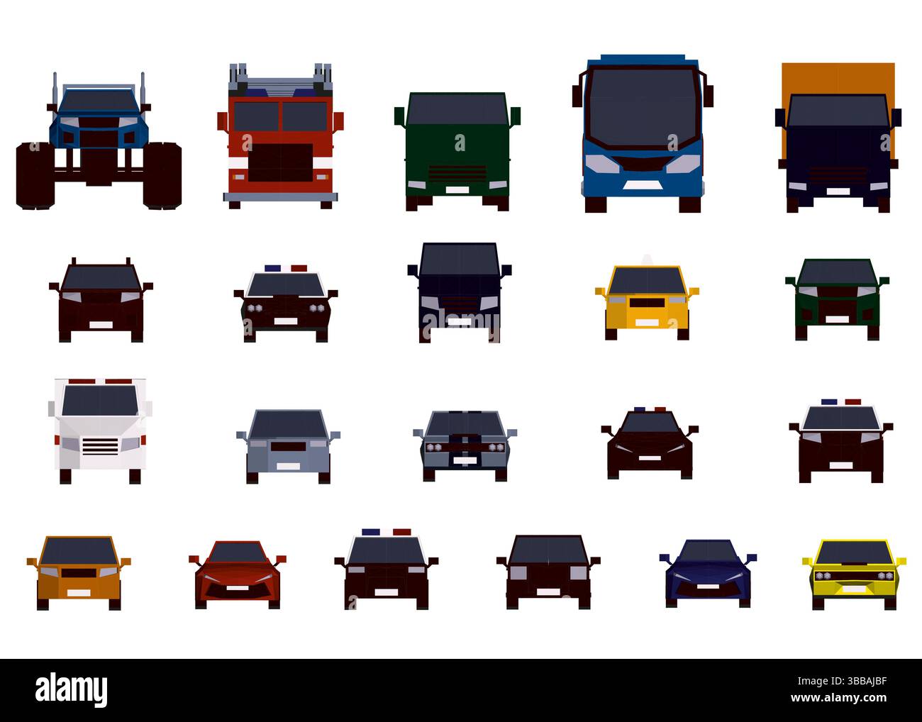 Una collezione di modelli di auto, tra cui un'auto della polizia, un camion e un autobus. Le auto sono tutte di diverse dimensioni e colori, e sono tutte disegnate in uno stile Illustrazione Vettoriale Una collezione di modelli di auto, tra cui un'auto della polizia, un camion e un autobus. Le auto sono tutte di diverse dimensioni e colori, e sono tutte disegnate in uno stile Illustrazione Vettoriale