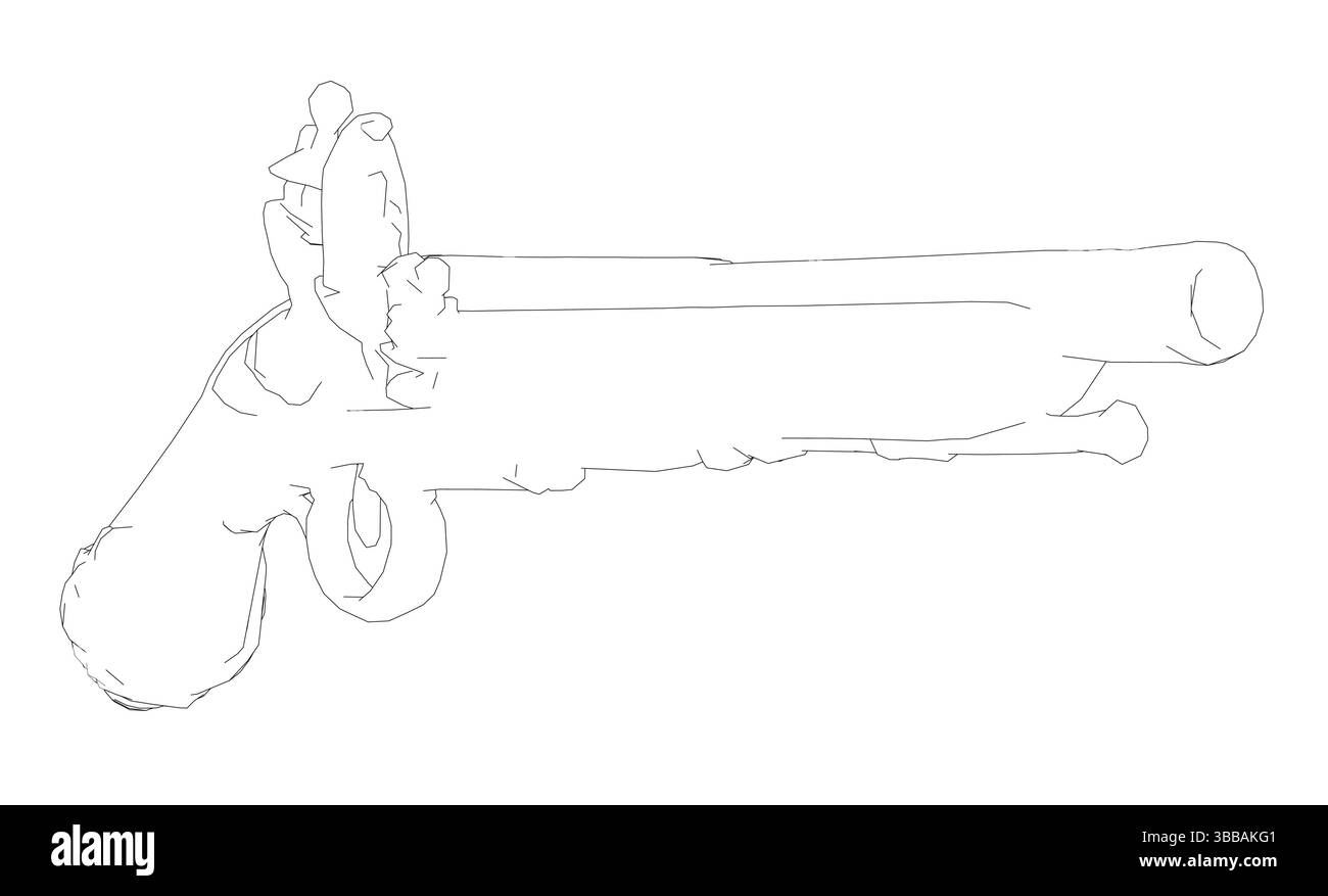 Una pistola viene tirata in bianco e nero. La pistola è una pistola ed è puntata sul lato destro dell'immagine Illustrazione Vettoriale