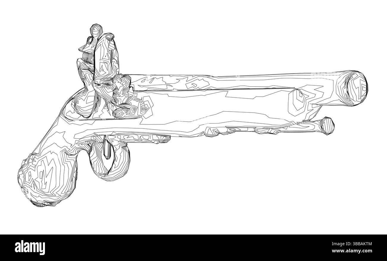 Una pistola con un uomo sopra. La pistola è bianca e nera Illustrazione Vettoriale
