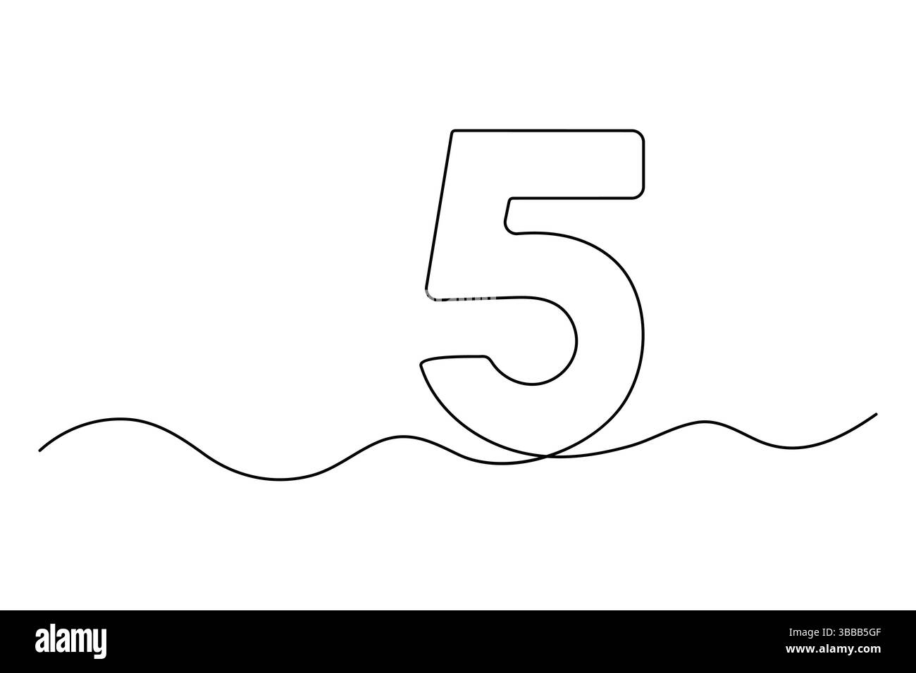 Numero cinque disegno continuo su una linea del numero 5. Disegno a una linea modificabile dell'icona numero 5. Illustrazione vettoriale Illustrazione Vettoriale