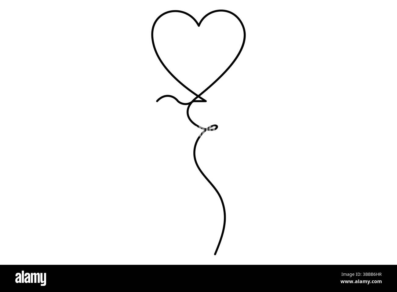Un semplice ed elegante disegno a una linea di un palloncino a forma di cuore su uno sfondo bianco. Illustrazione Vettoriale