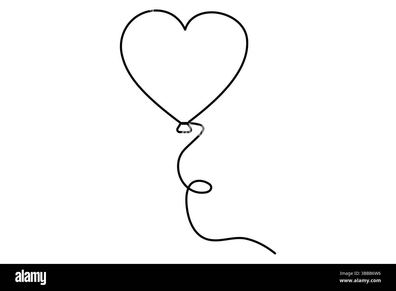 Un semplice ed elegante disegno a una linea di un palloncino a forma di cuore su uno sfondo bianco. Illustrazione Vettoriale