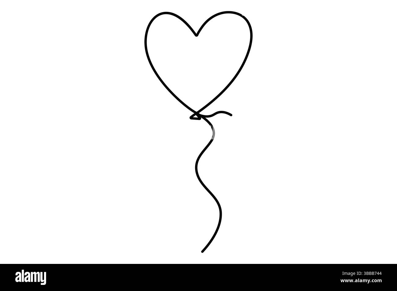 Un semplice ed elegante disegno a una linea di un palloncino a forma di cuore su uno sfondo bianco. Illustrazione Vettoriale