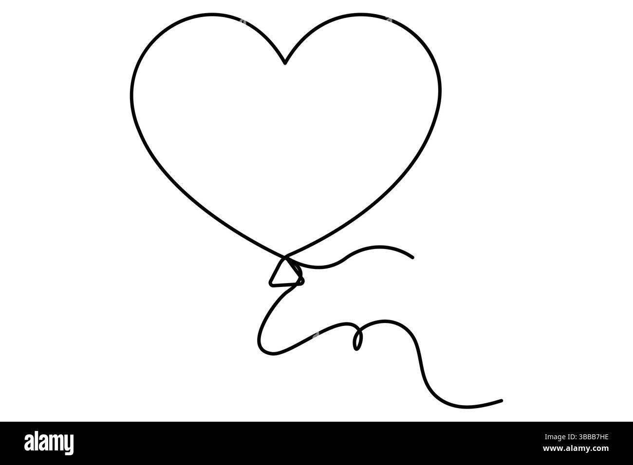 Un semplice ed elegante disegno a una linea di un palloncino a forma di cuore su uno sfondo bianco. Illustrazione Vettoriale