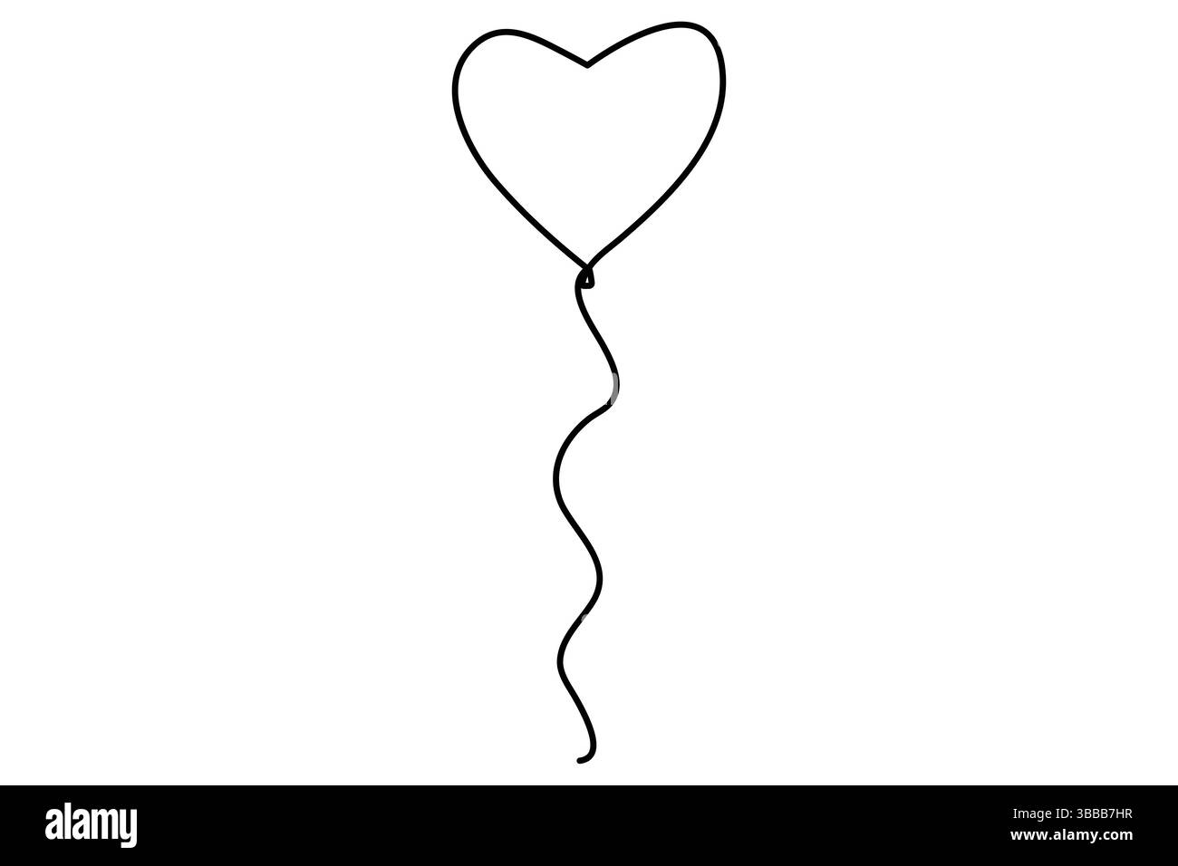 Un semplice ed elegante disegno a una linea di un palloncino a forma di cuore su uno sfondo bianco. Illustrazione Vettoriale