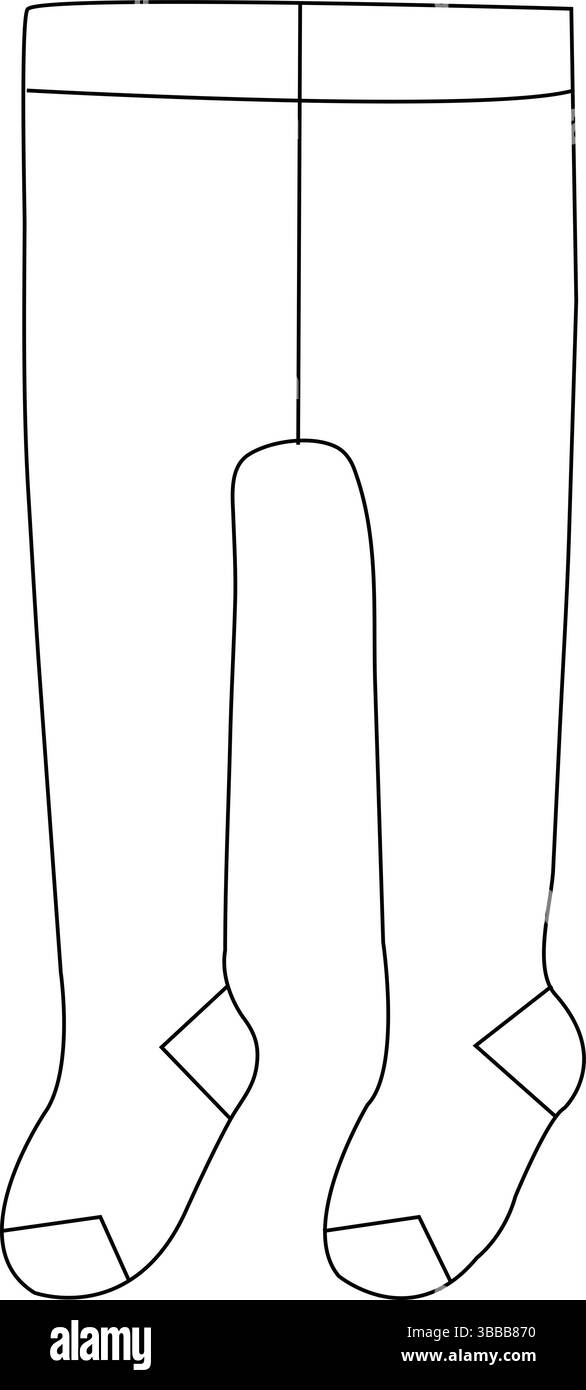 Tights Basic a lunghezza intera con tacco e punta rinforzati | illustrazione tecnica moda | modello di abbigliamento piatto CAD | Vista frontale Illustrazione Vettoriale