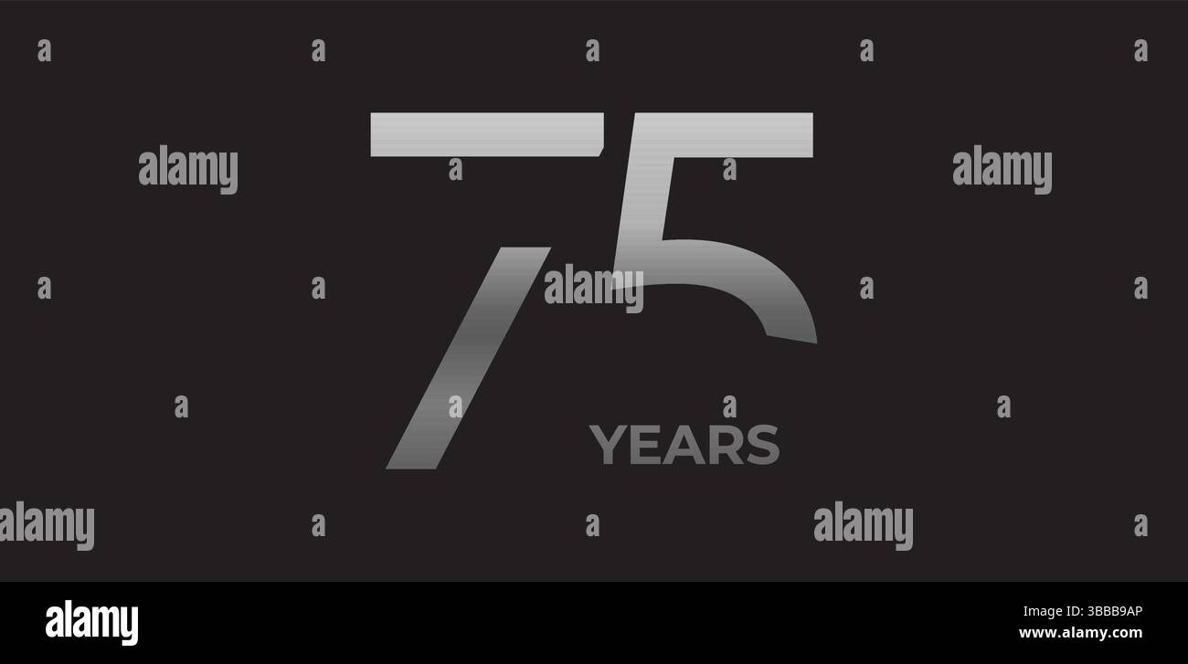 75 anni di branding, logo anniversario in metallo sfumato, evocano tradizione, forza, eccellenza. Design moderno per eventi, tradizione del marchio Illustrazione Vettoriale