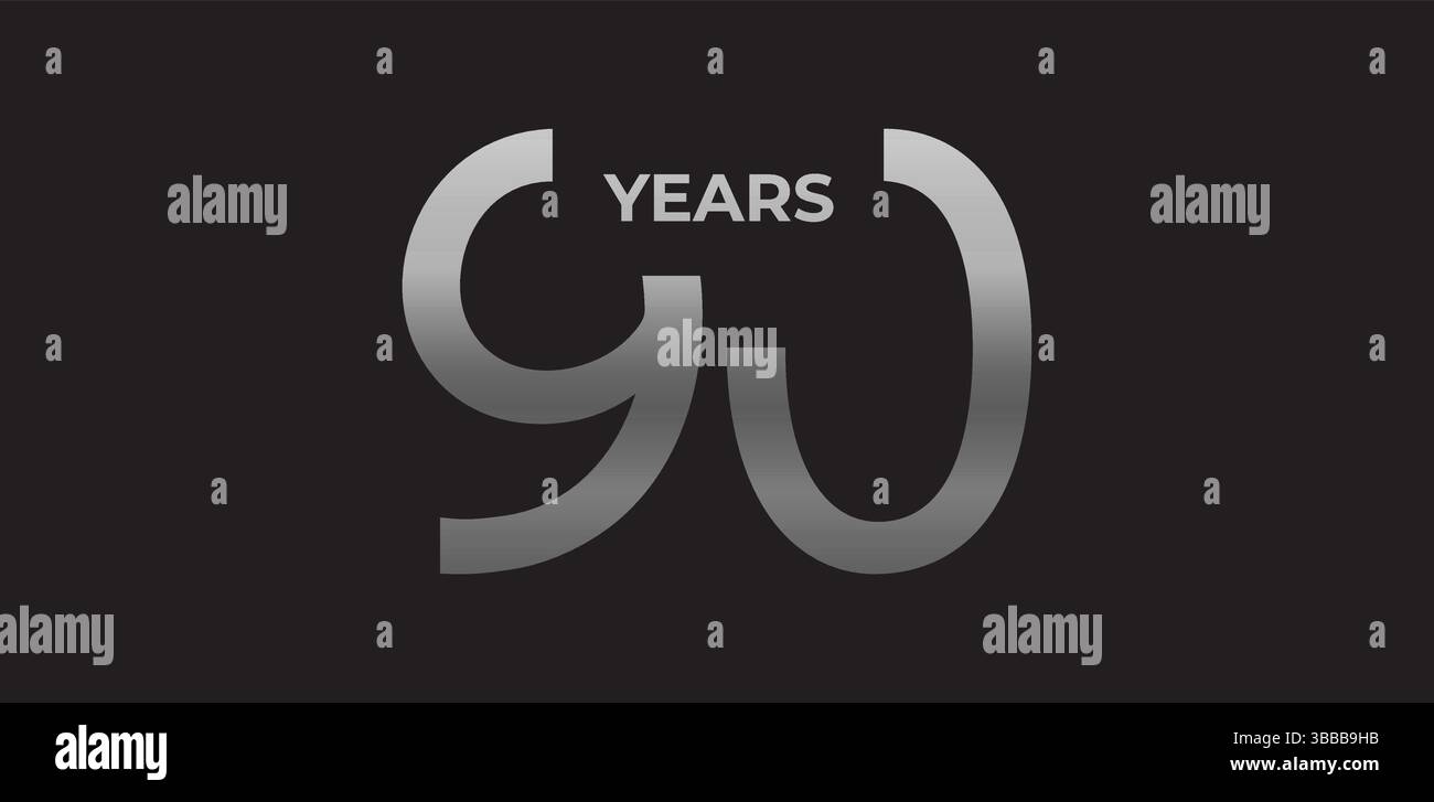 90 anni di branding, logo anniversario in metallo sfumato, evocano tradizione, forza, eccellenza. Design moderno per eventi, tradizione del marchio Illustrazione Vettoriale