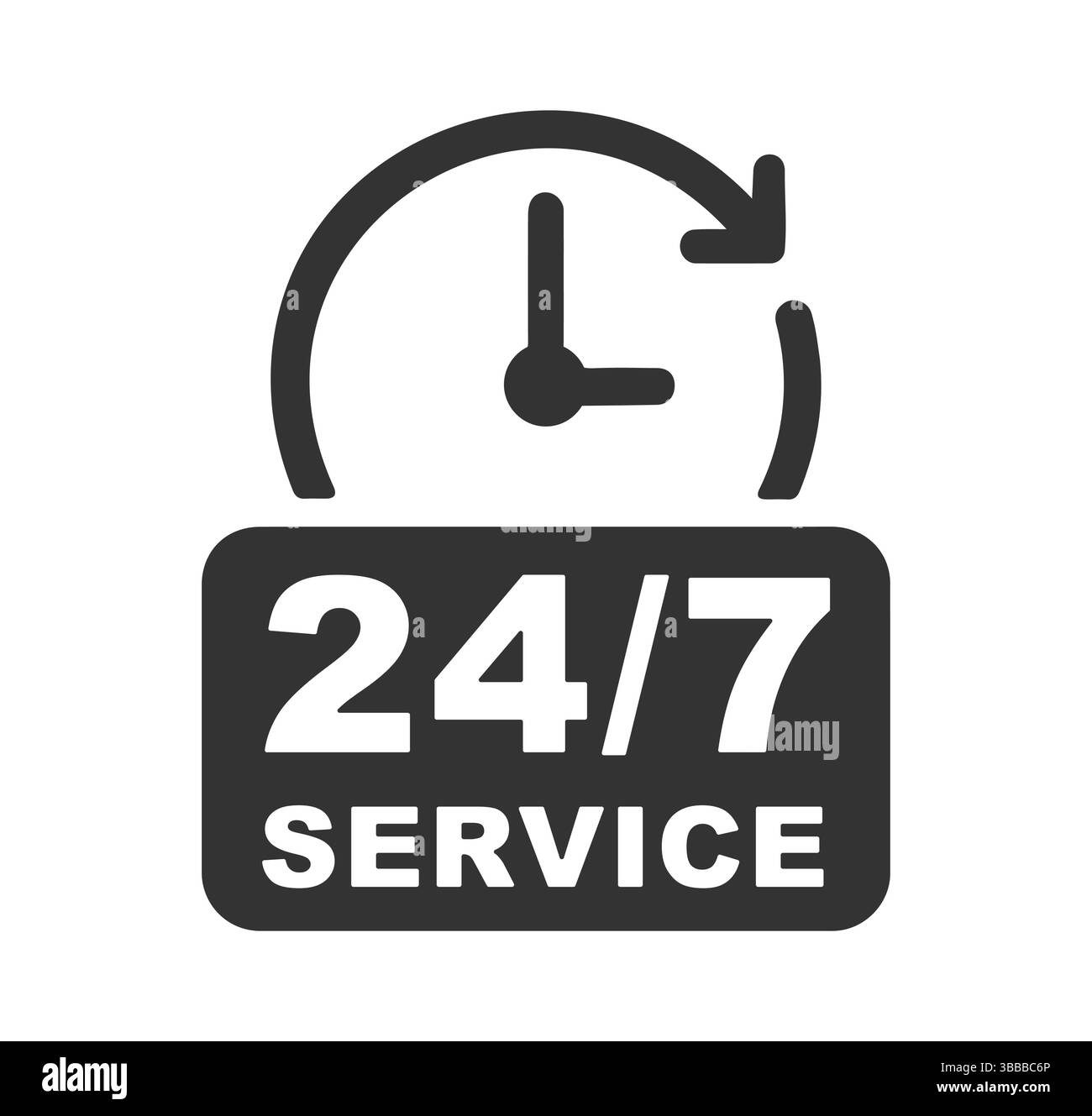 Servizio 24 ore su 24, 7 giorni su 7, icona con il simbolo del simbolo del cerchio. Pulsante simbolo logo supporto negozio. Immagine di illustrazione vettoriale. Isolato su W Illustrazione Vettoriale