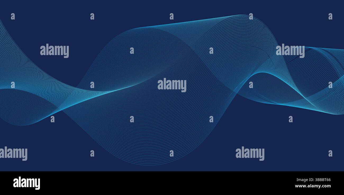 Sfondo Dark Abstract Blue Wave con linee fluide Illustrazione Vettoriale