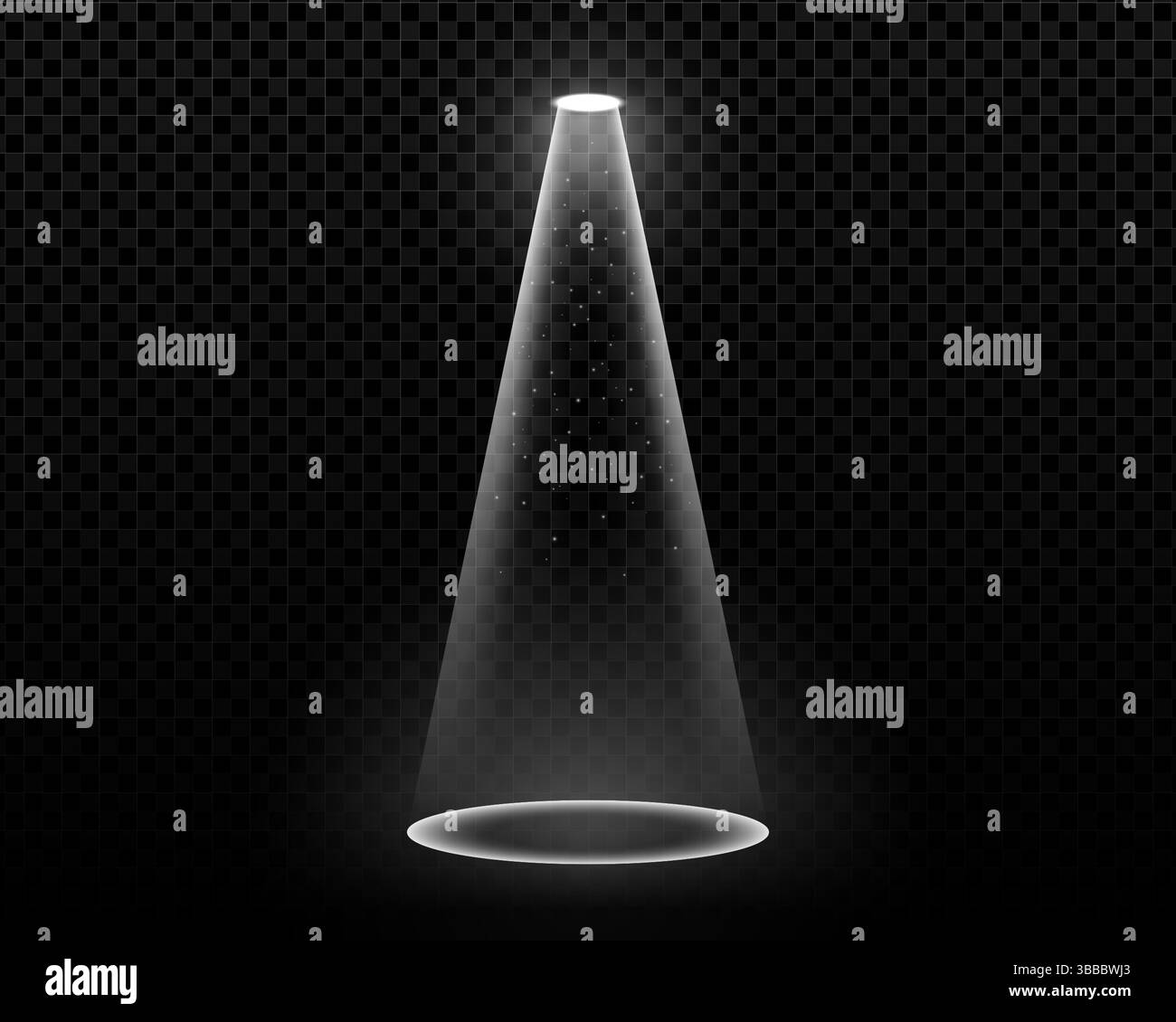 Fascio luminoso di luce laser su sfondo scuro. Illustrazione vettoriale con effetto luminoso. Perfetto per l'illuminazione di concerti, locali notturni o feste. Illustrazione Vettoriale
