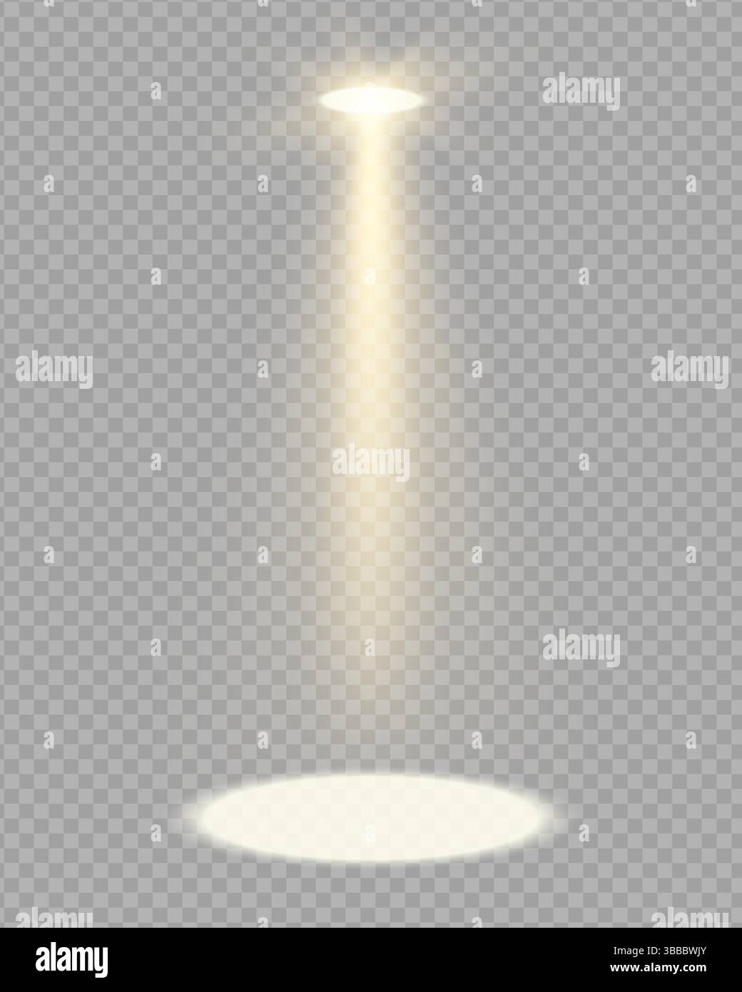 Faretto Golden Stage con fascio luminoso su sfondo scuro. Effetto vettoriale realistico per scene di concerti, spettacoli teatrali o feste. Bagliore al neon con riflessi scintillanti. Ideale per feste o intrattenimento. Illustrazione Vettoriale