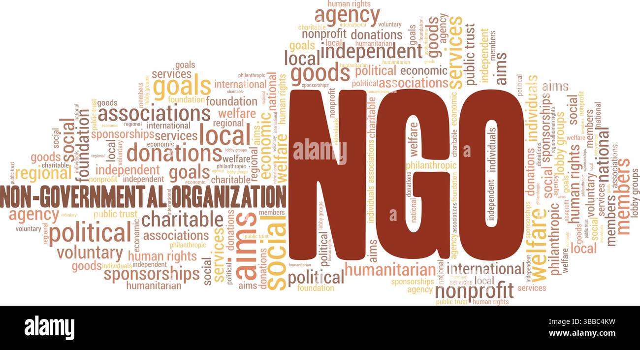 ONG non governative Organizzazione vettoriale Word cloud isolata su sfondo bianco. Illustrazione Vettoriale