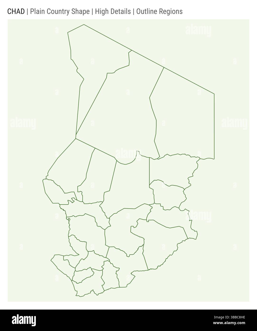 Mappa del paese della pianura del Ciad. Dettagli di alto livello. Stile delle aree di contorno. Forma del Ciad. Illustrazione vettoriale. Illustrazione Vettoriale