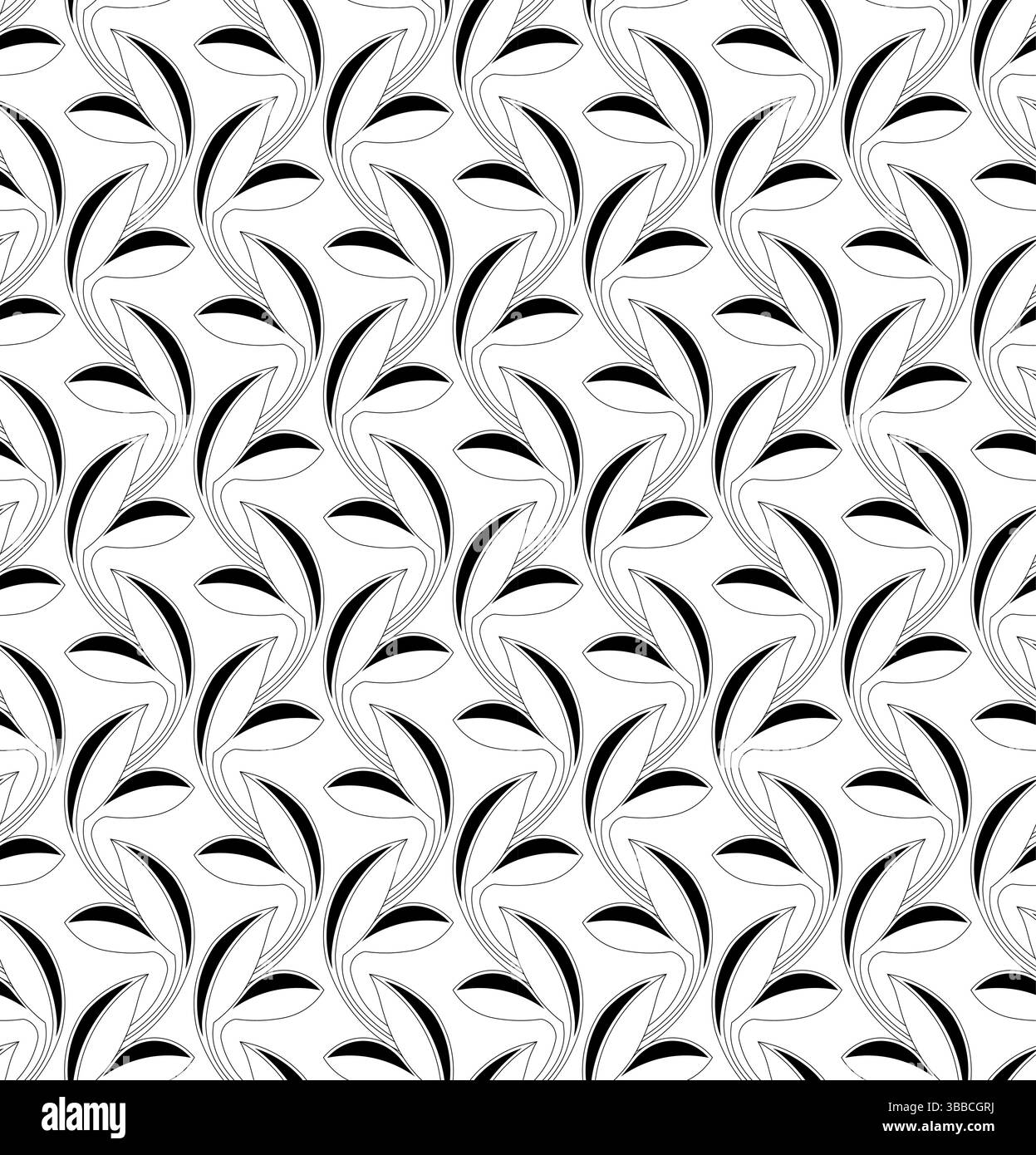 Un motivo botanico bianco e nero senza cuciture con foglie disegnate a mano, perfetto per tessuti, carte da parati o imballaggi Illustrazione Vettoriale