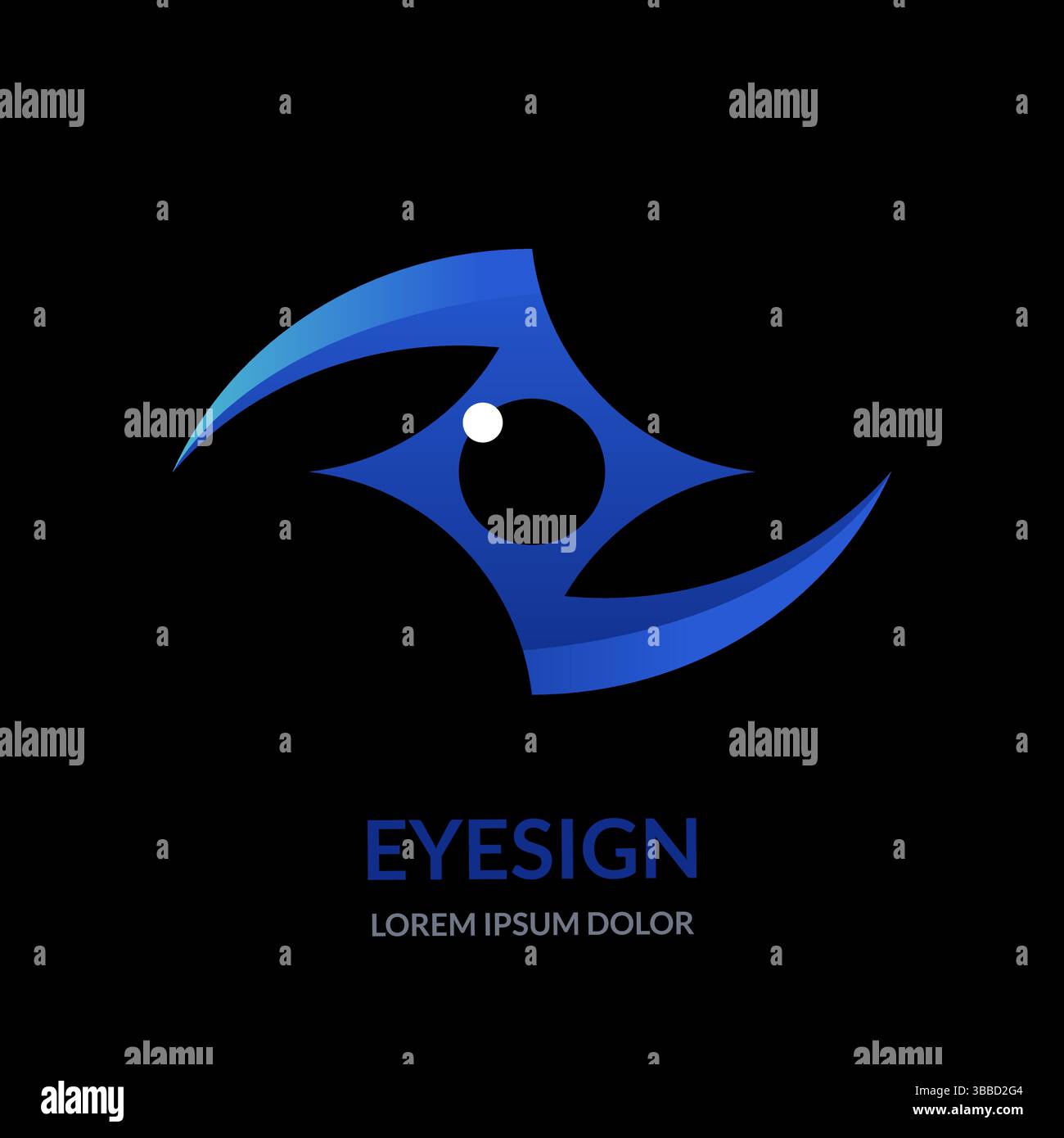 Eyes VISION logo Sign o emblema modello di design. Occhio umano astratto con una brillante pupilla stellare. Illustrazione vettoriale. Concetto di oftalmologia, terreni, gl Illustrazione Vettoriale