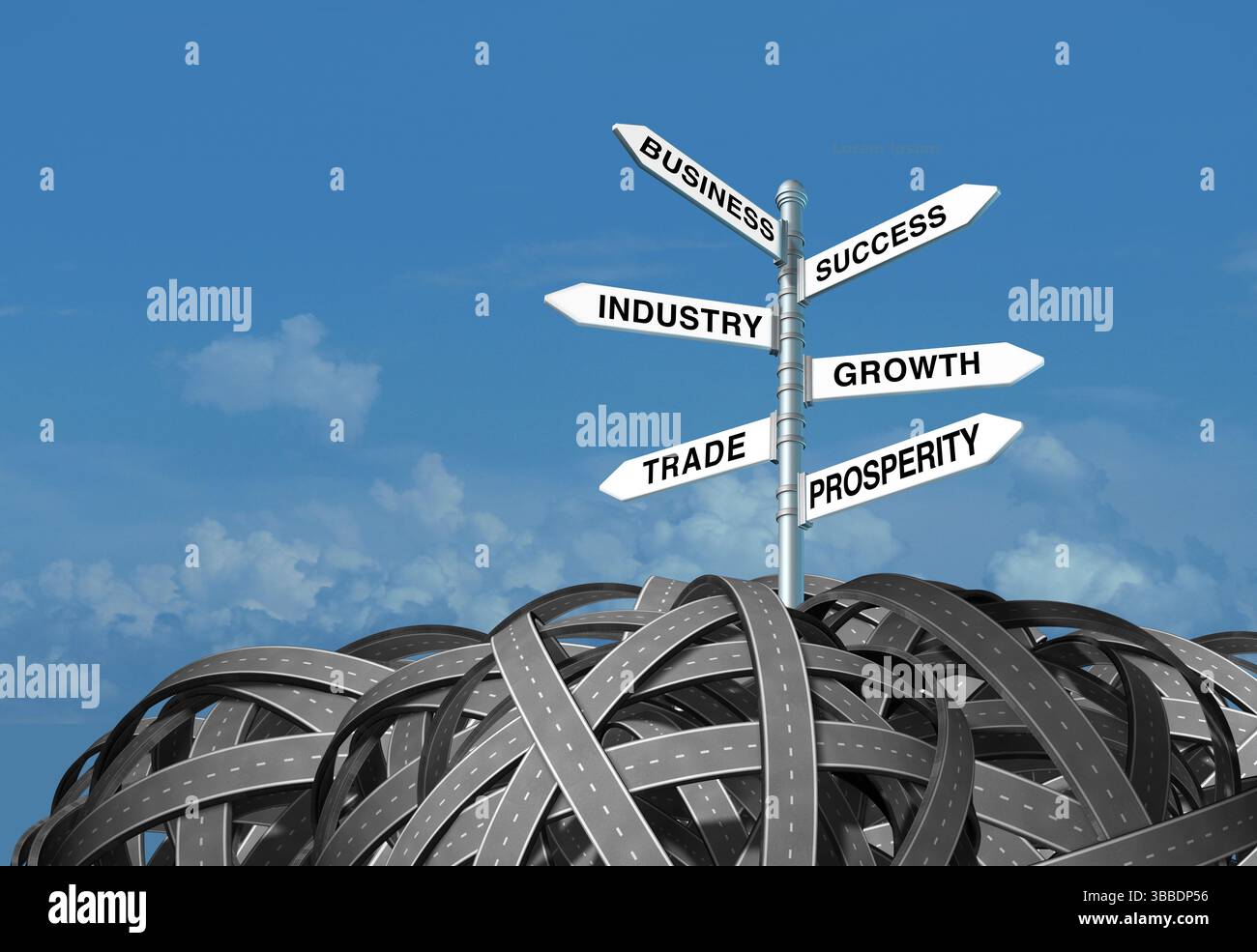 Business Success Plan come percorso per avere successo, rappresentando la crescita del settore, il commercio e la prosperità come simbolo di imprenditorialità della pianificazione finanziaria e Foto Stock