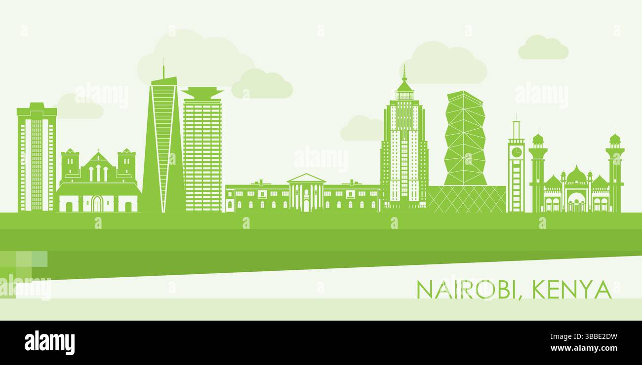 Panorama Green Skyline della città di Nairobi, Kenya - illustrazione vettoriale Illustrazione Vettoriale