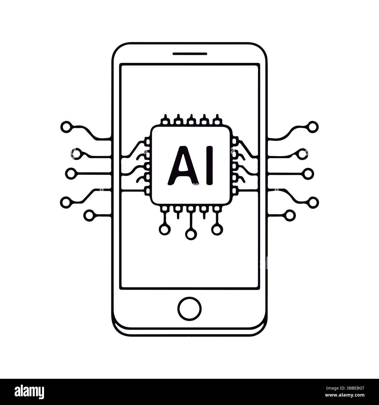 Smartphone con INTELLIGENZA ARTIFICIALE. Il futuro della tecnologia mobile. Illustrazione Vettoriale