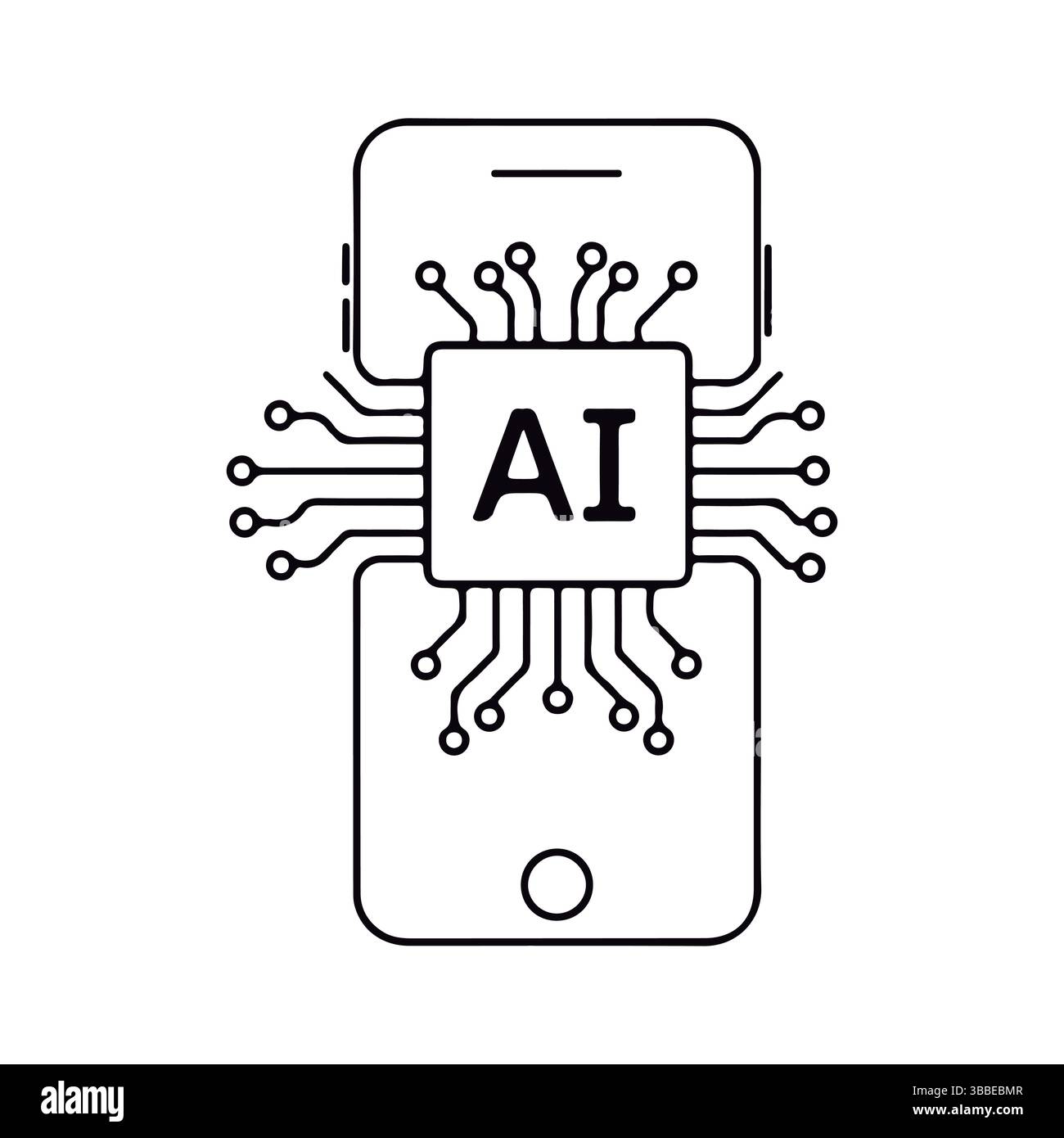 Smartphone con INTELLIGENZA ARTIFICIALE. Il futuro della tecnologia mobile. Illustrazione Vettoriale
