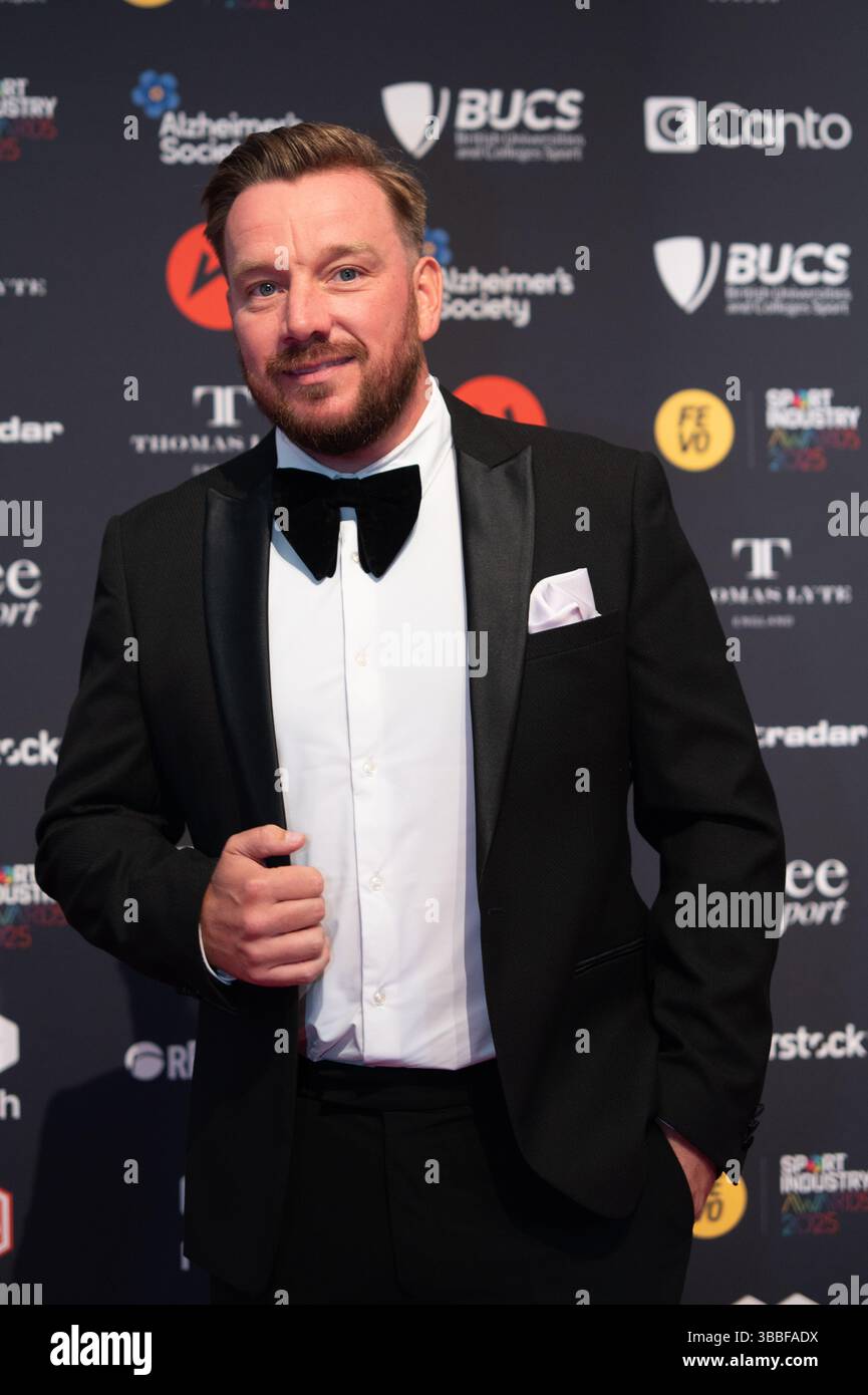 Londra, Inghilterra. 15 maggio 2025. Jamie o'Hara posa sul tappeto rosso ai FEVO Sport Industry Awards. Cristina Massei/Alamy Live News Foto Stock