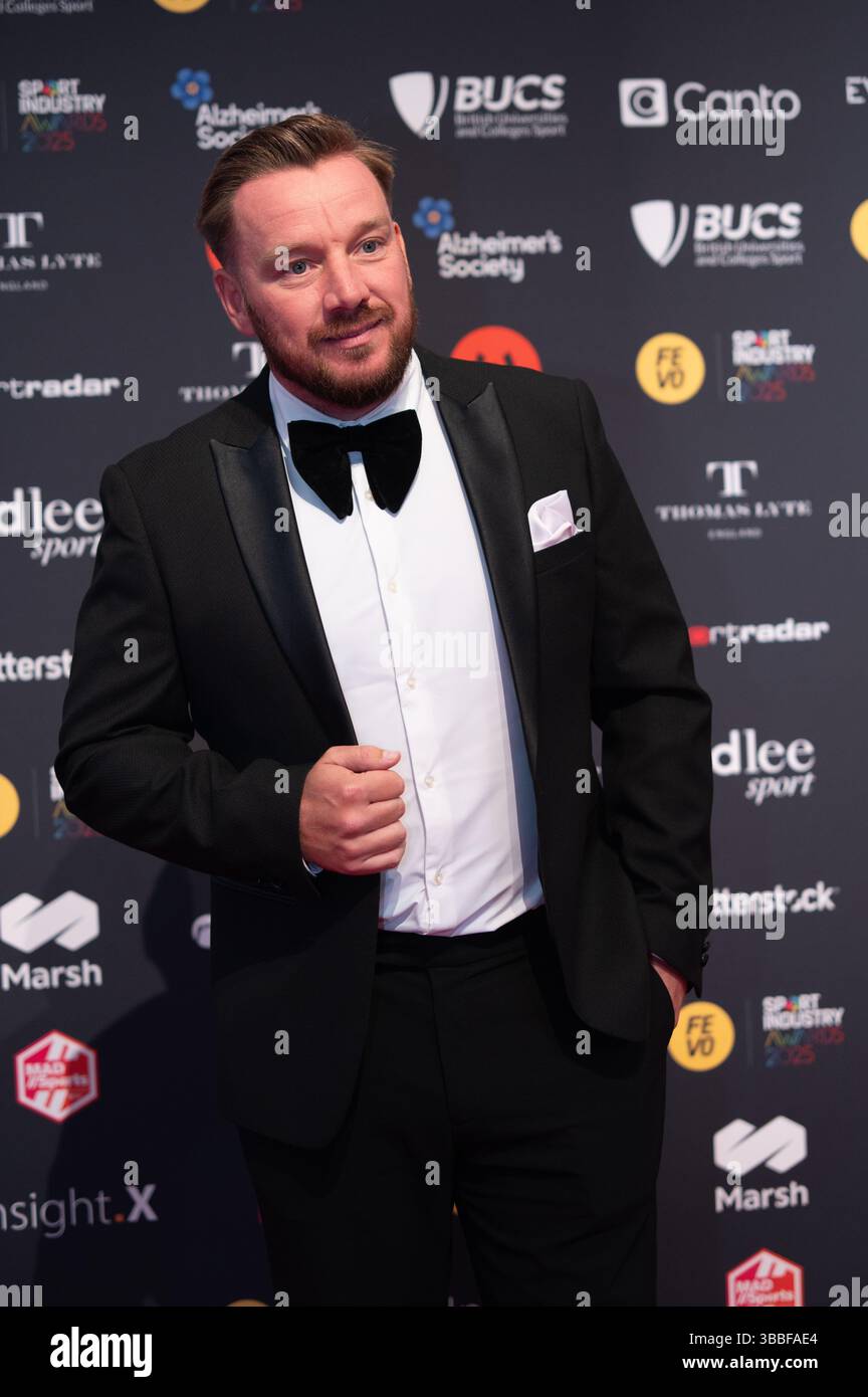 Londra, Inghilterra. 15 maggio 2025. Jamie o'Hara posa sul tappeto rosso ai FEVO Sport Industry Awards. Cristina Massei/Alamy Live News Foto Stock