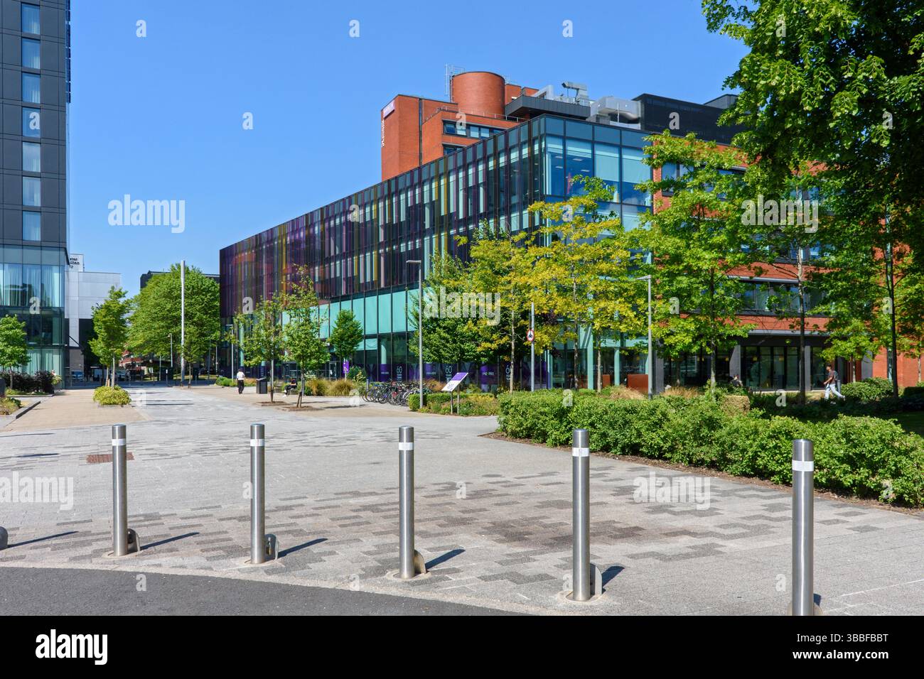 La nuova estensione all'Alleanza Manchester Business School building, Università di Manchester, Inghilterra, Regno Unito Foto Stock