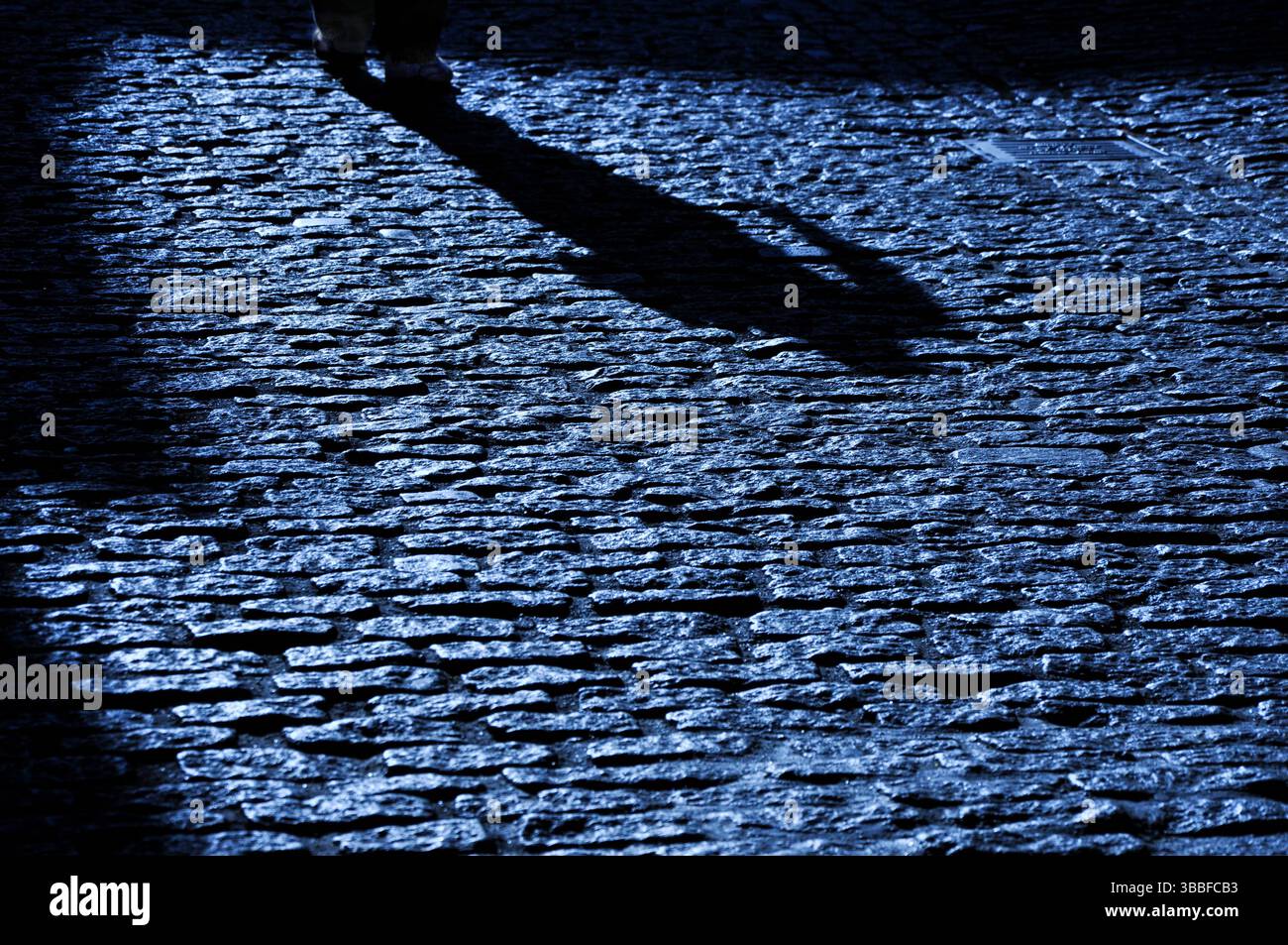 Fotografia di un'ombra su una strada acciottolata. Preso vicino a London Bridge Londra Regno Unito Foto Stock