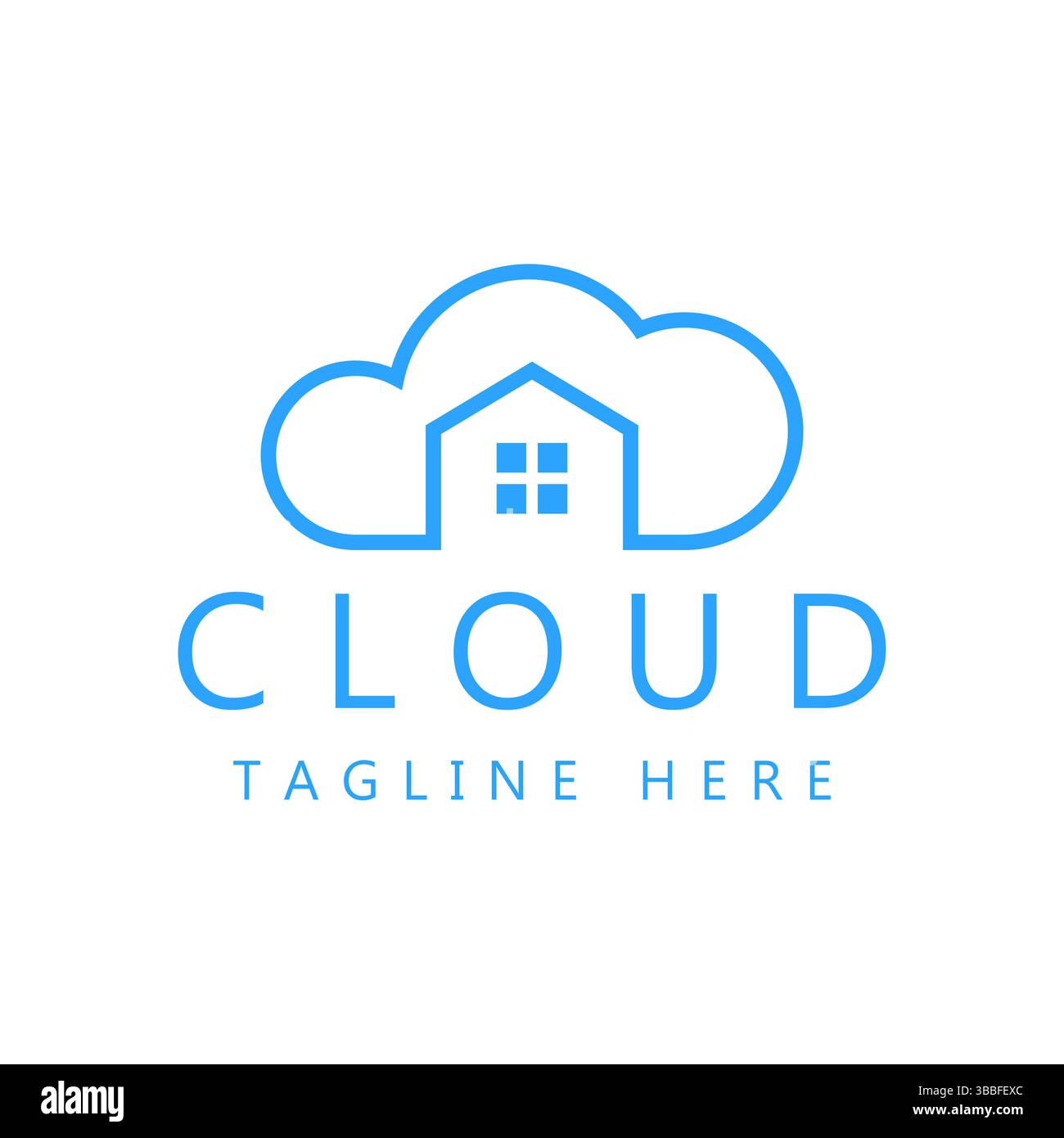 Logo Simple Concept per vendere e affittare il logo di proprietà con illustrazione astratta del cloud e del profilo della casa. Illustrazione Vettoriale