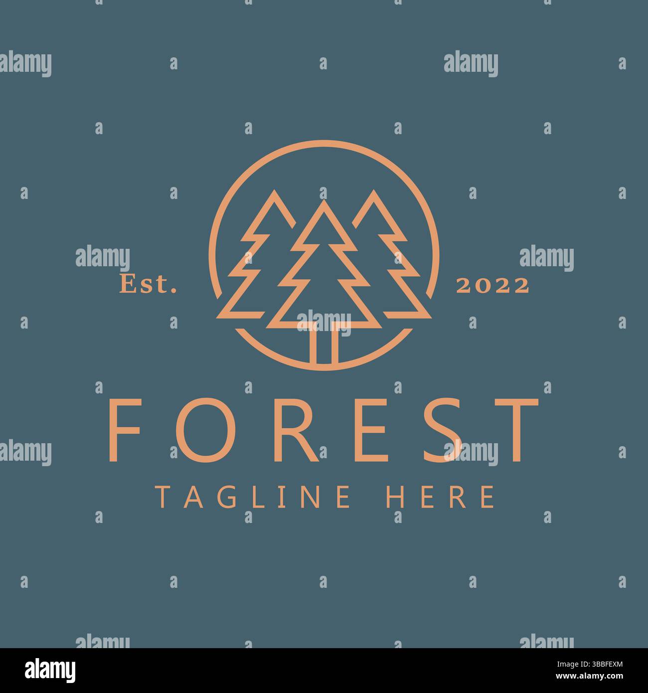 Foresta di pino in legno a forma circolare per il logo dell'illustrazione della natura. Modello icona Design simbolo distintivo originale e creativo. Illustrazione Vettoriale