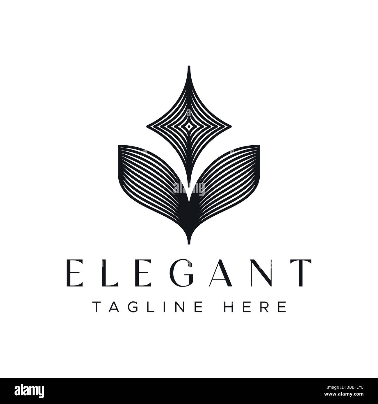 Logo Abstract Line Art Leaf con un concetto elegante per Business Nature, Beauty e Fashion. Premium, Luxury, retro, Vintage Creative Brand Identity. Illustrazione Vettoriale