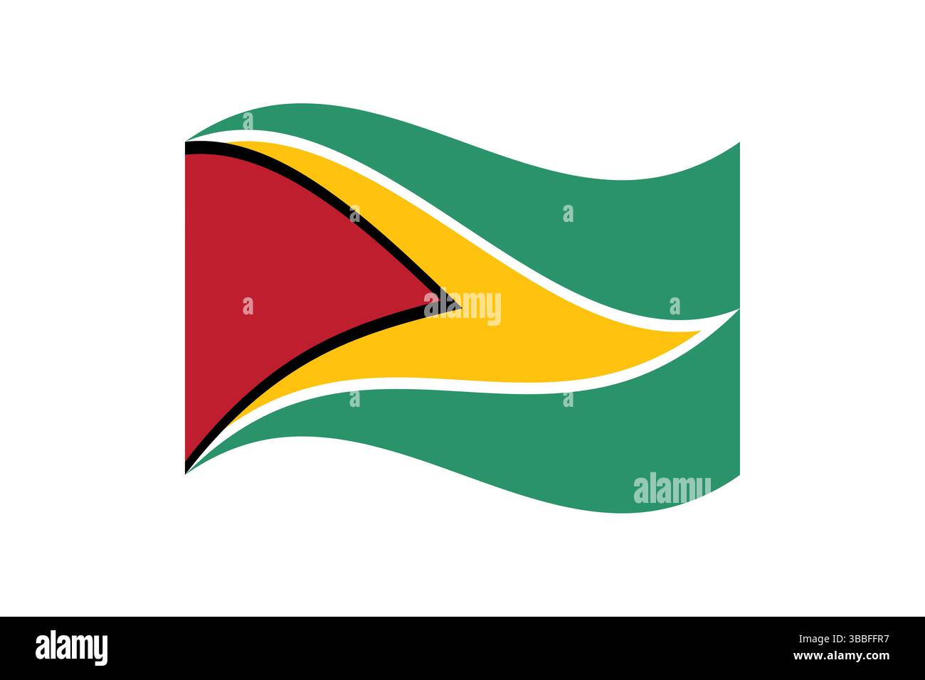 Bandiera della Guyana. Illustrazione vettoriale digitale con bandiera ondulata della Guyana. Bandiera fluttuante. Illustrazione Vettoriale
