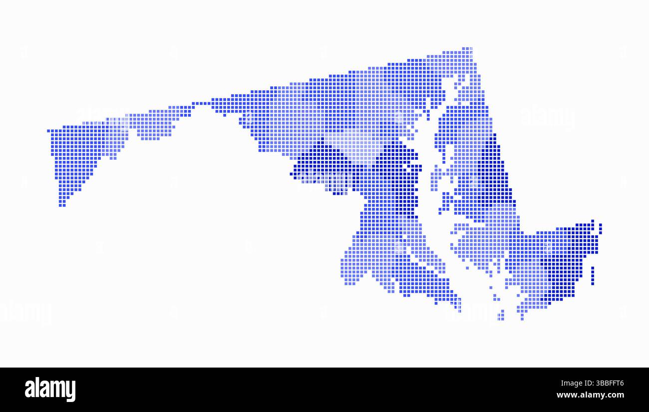 Mappa punteggiata del Maryland. Mappa digitale dello stato su sfondo bianco. Forma Maryland con punti quadrati. Stile puntini colorati. Quadrati di piccole dimensioni. Illustrazione Vettoriale